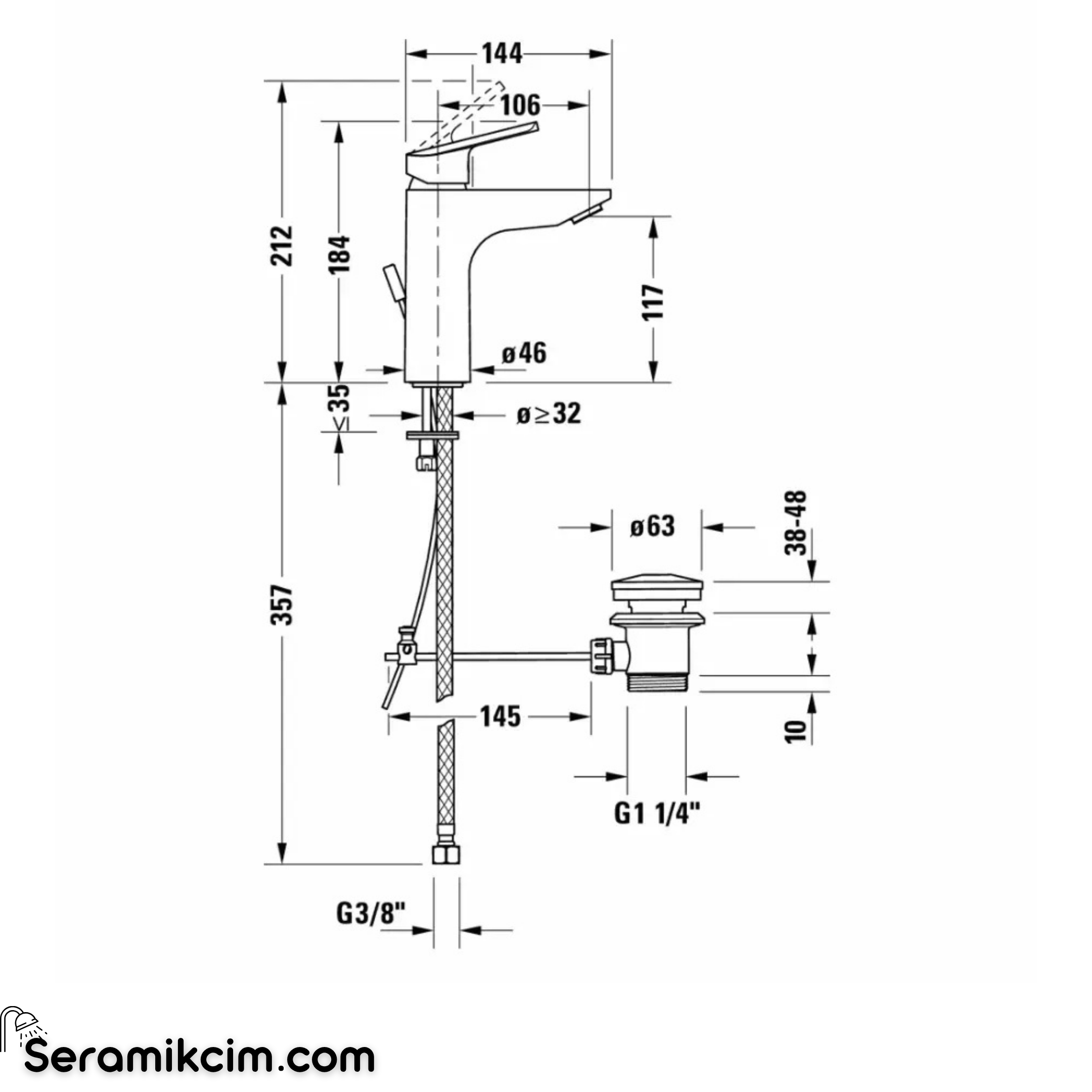 Duravit No.1 Lavabo Bataryası (M Boy) Sifon Kumandalı Krom N11020001010