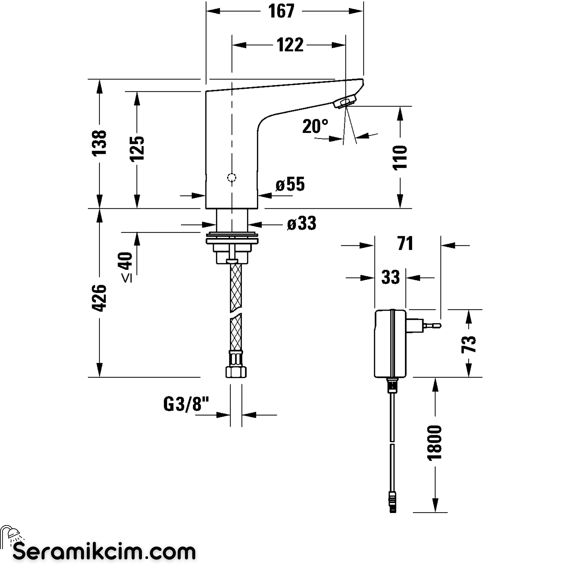 Duravit Sensor 1 Lavabo Bataryası Elektrikli Se1090007010
