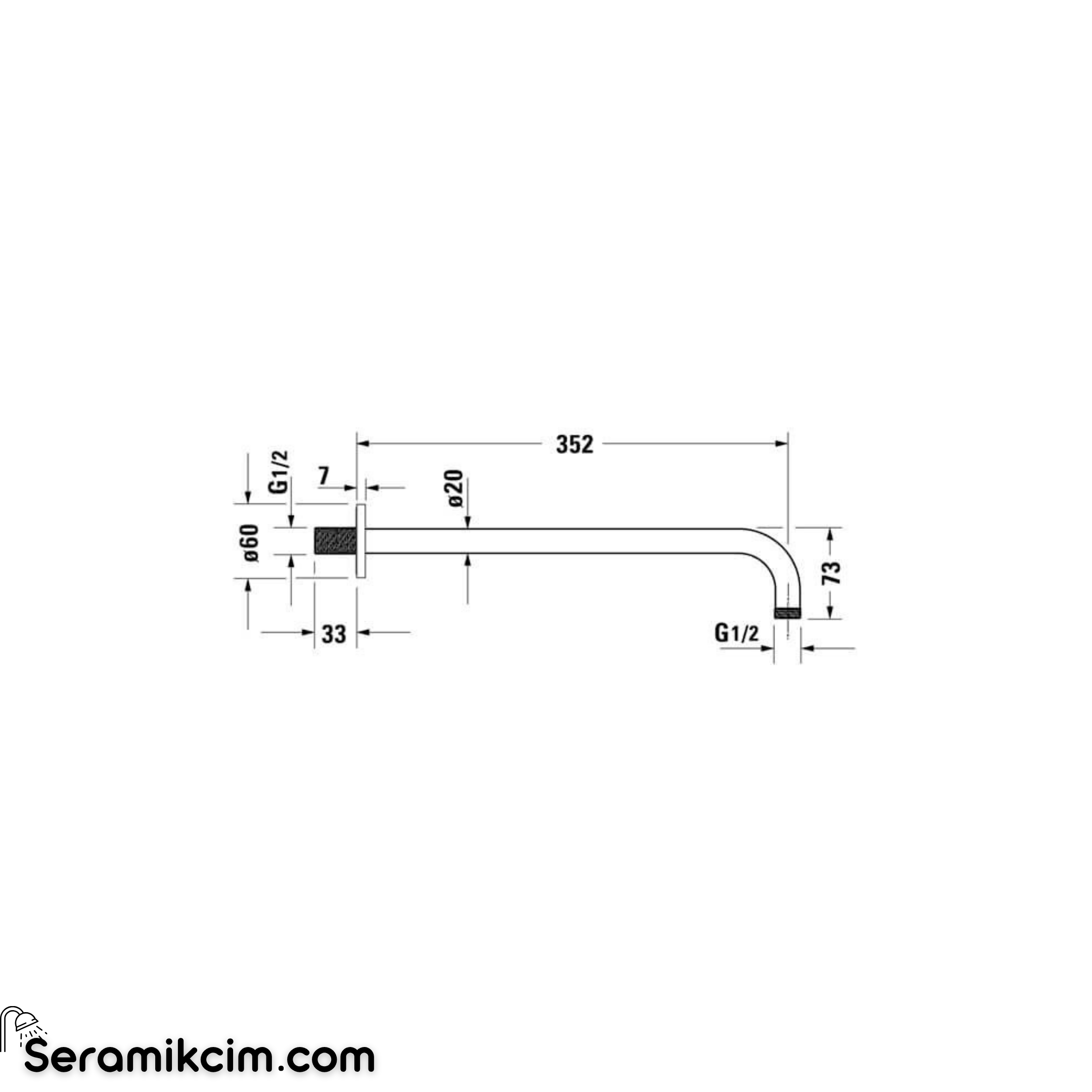 Duravit Tepe Duşu Dirseği, Duvardan, 352 mm Krom UV0670017000