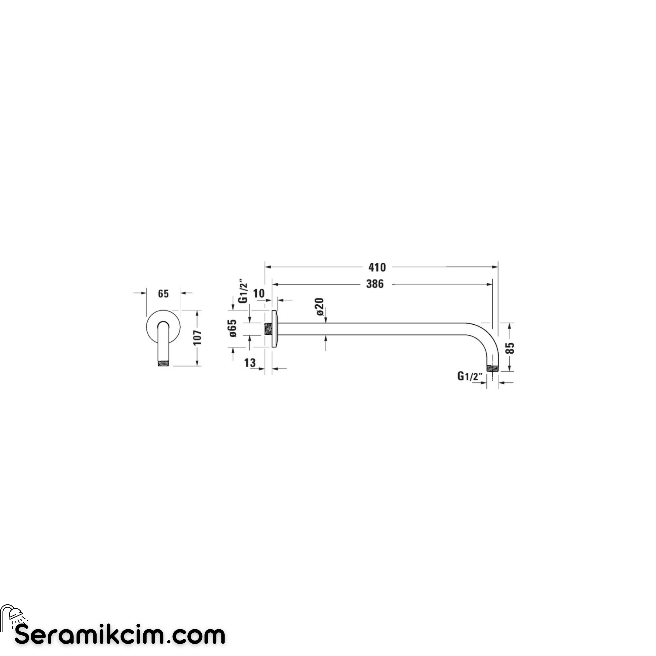 Duravit Tepe Duşu Dirseği, Duvardan, 410 mm, Paslanmaz Çelik UV0670028070