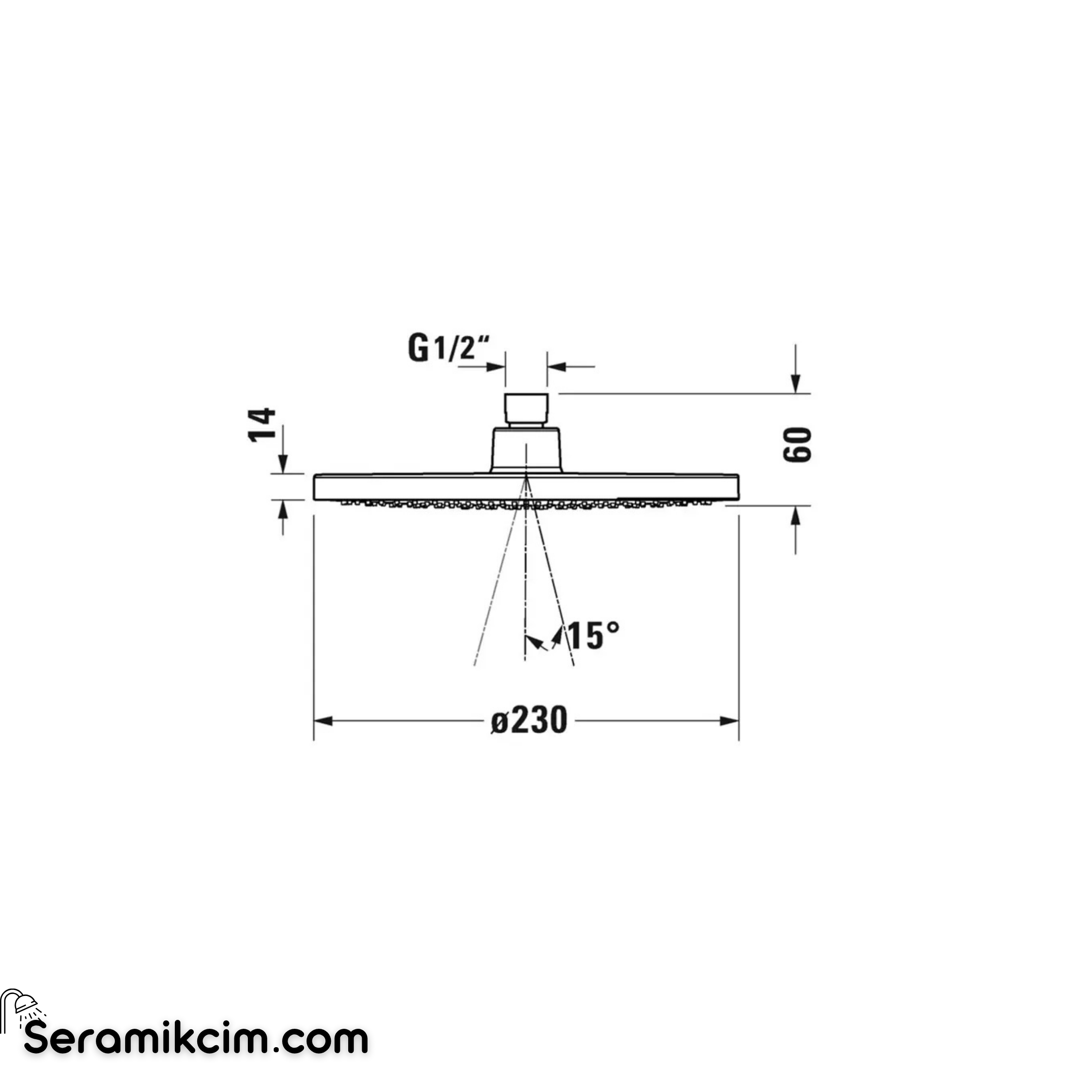 Duravit Yuvarlak Tepe Duşu, Tek Fonksiyonlu, 23 cm Krom UV0660017010