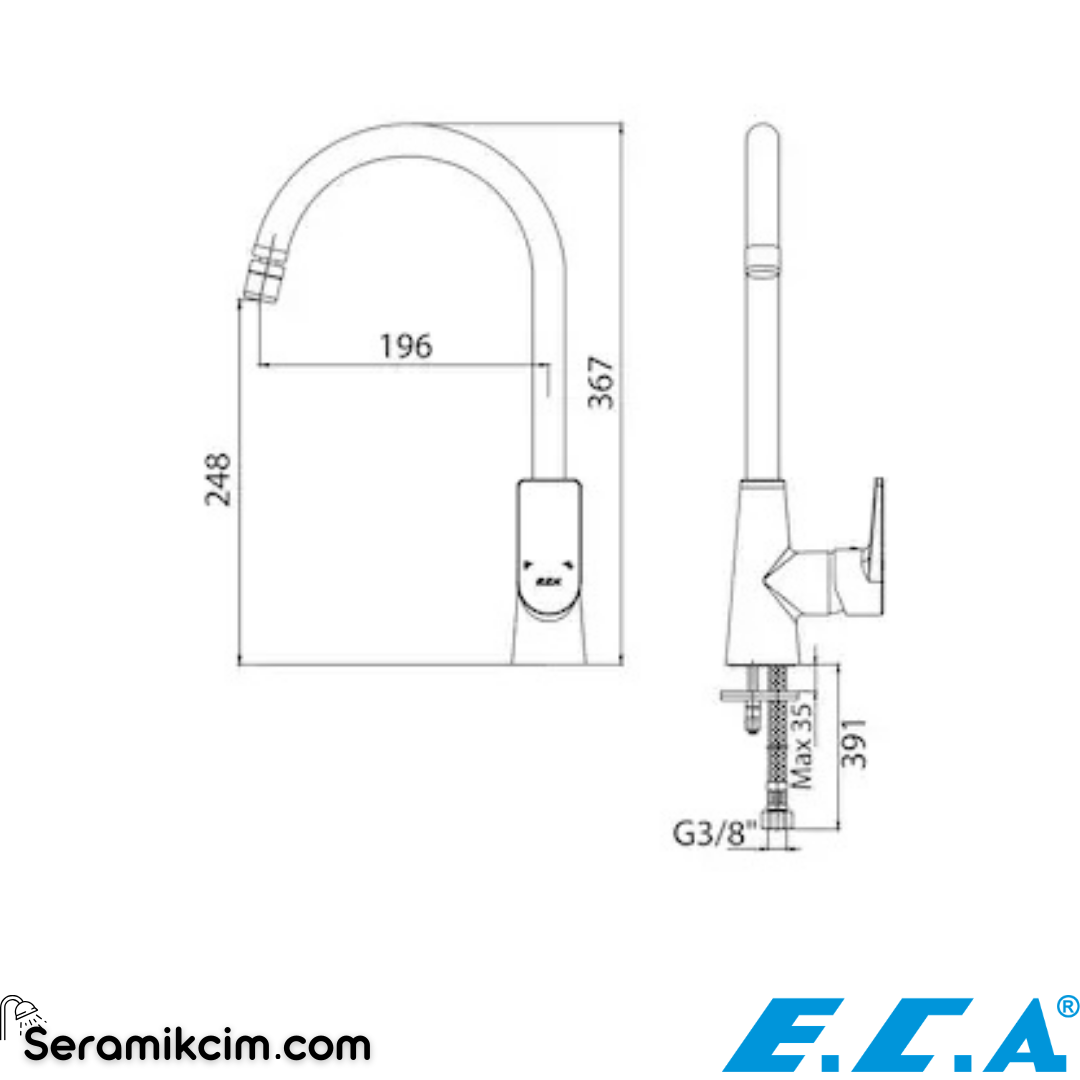 ECA Dalia Mafsallı Eviye Bataryası Krom 102118355
