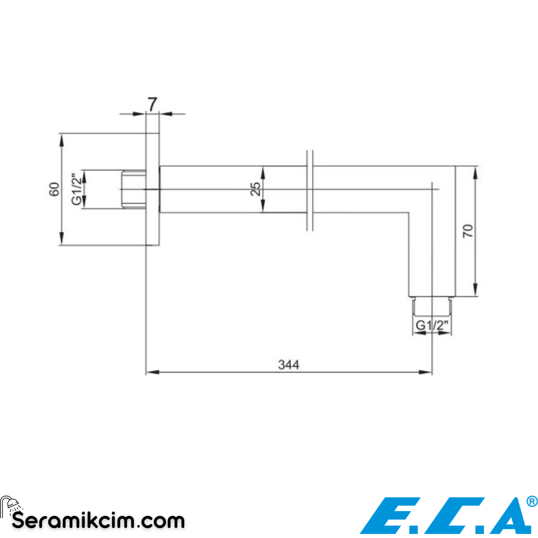 ECA Duvardan Duş Başlığı Borusu 344 Mm Kare Mat Siyah 102126699C1