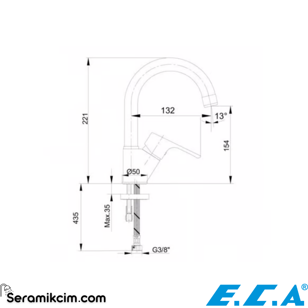 ECA Niobe Kuğu Borulu Lavabo Bataryası Krom 102188054