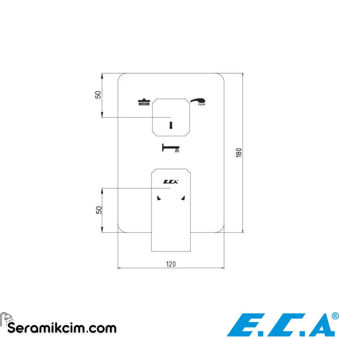 ECA Tiera Ankastre Banyo/Duş Bataryası Sıva Üstü Grubu - 3 Yollu Mat Siyah 102167335C1-K