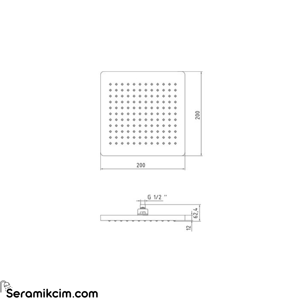 ECA Tiera Duş Başlığı 200X200 Mat Siyah 102145029C1