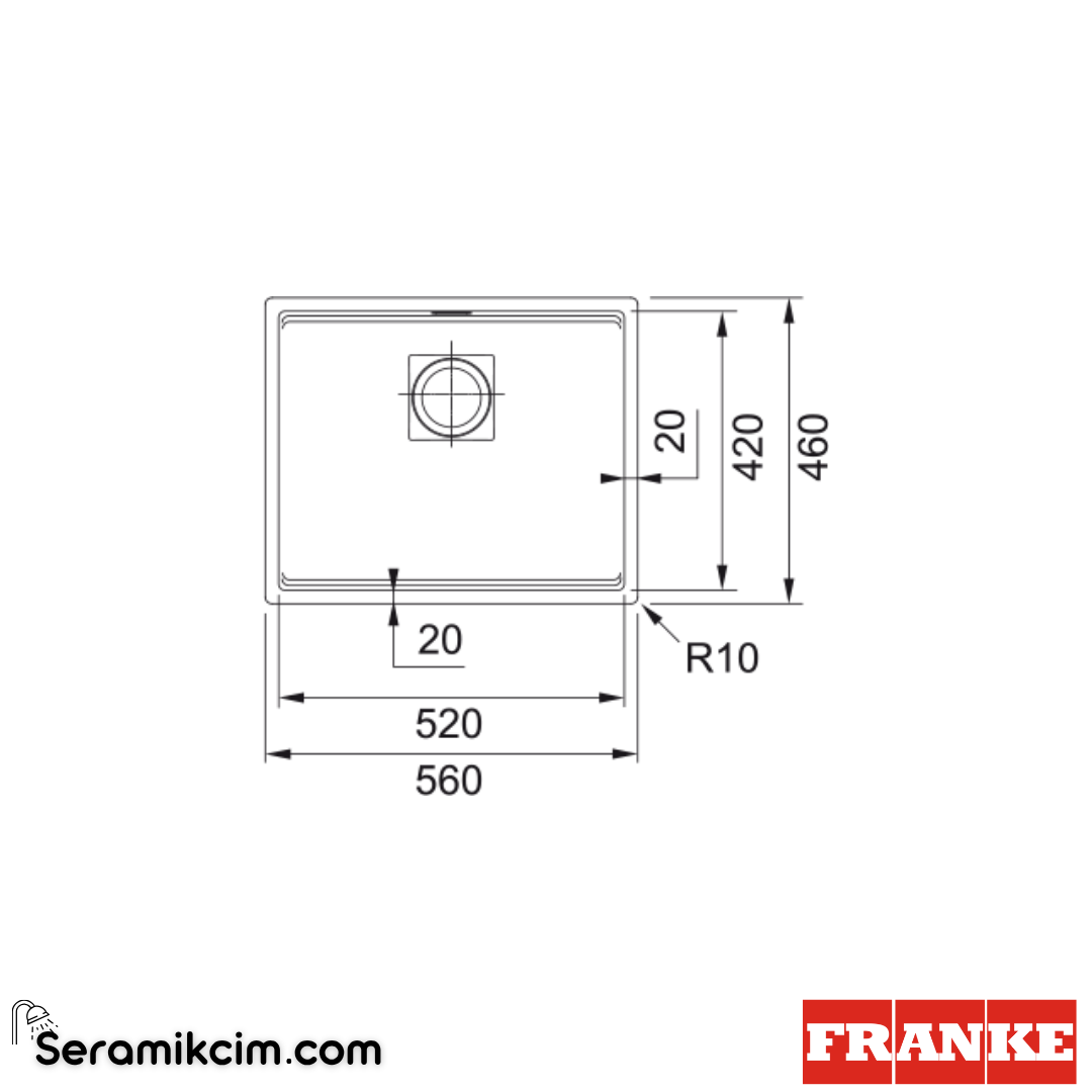 Franke Kubus 2 KNG 110-52 Tezgahaltı 1 Gözlü Dikdörtgen 560x460mm Granit Eviye Mat Siyah 125.0718.450125.0718.450