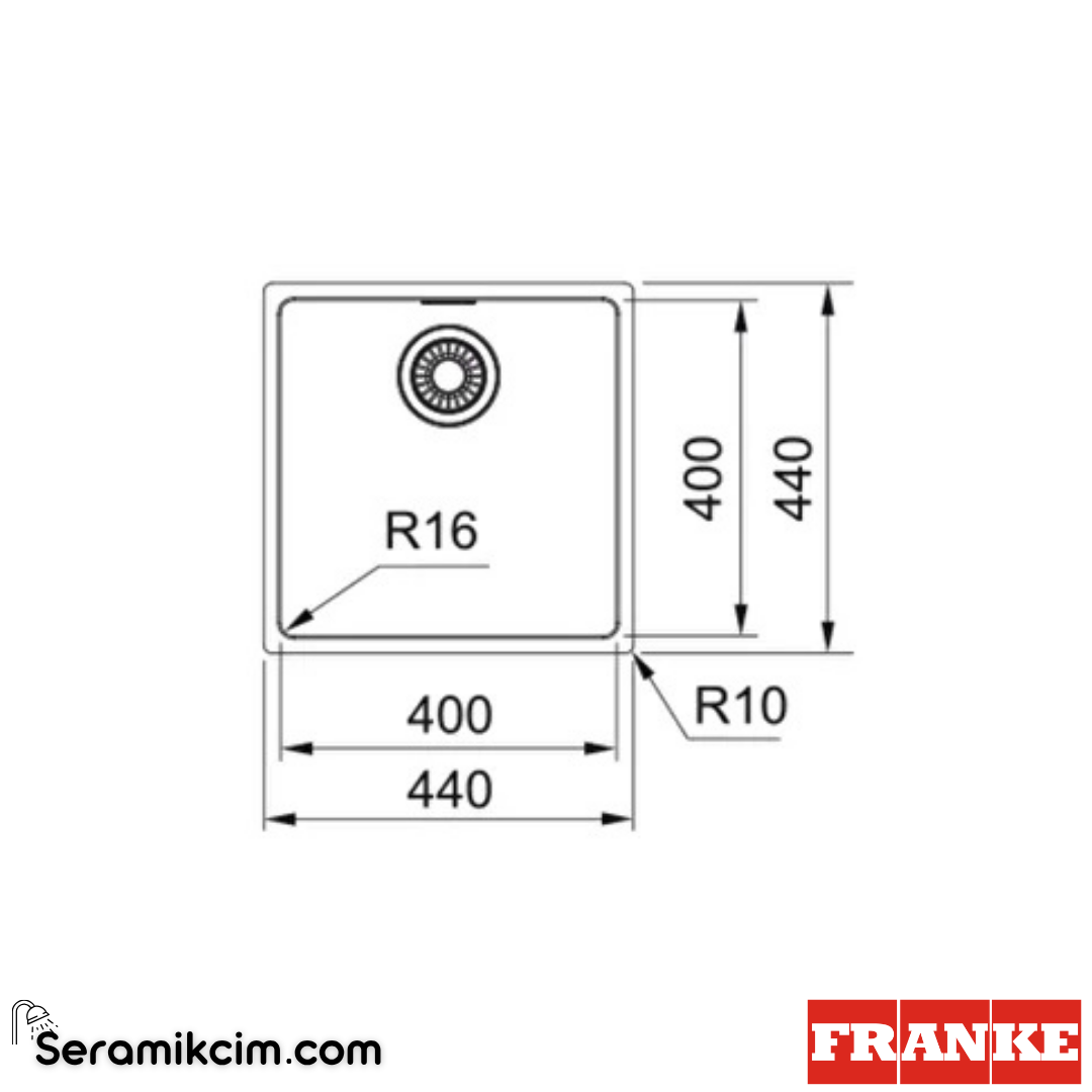 Franke Maris MRX 110-40 Tezgahaltı Kare 440x440mm Paslanmaz Çelik Eviye İnox 122.0654.851 - 122.0654.851