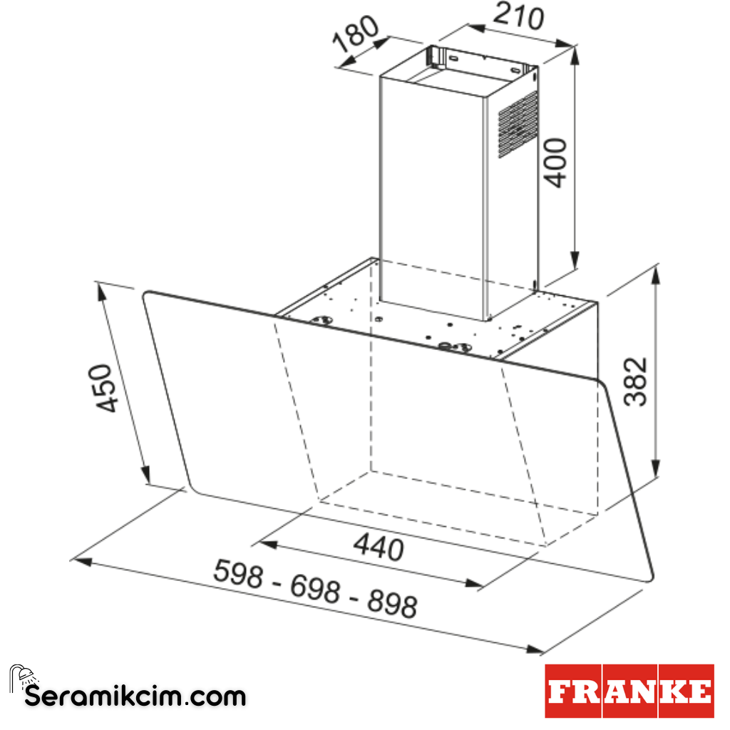 Franke Smart Linear Vertical FPJ 615 V BK/SS 598x382mm Duvar Tipi Eğimli Cam Davlumbaz Siyah Cam 330.0516.054 - 330.0516.054