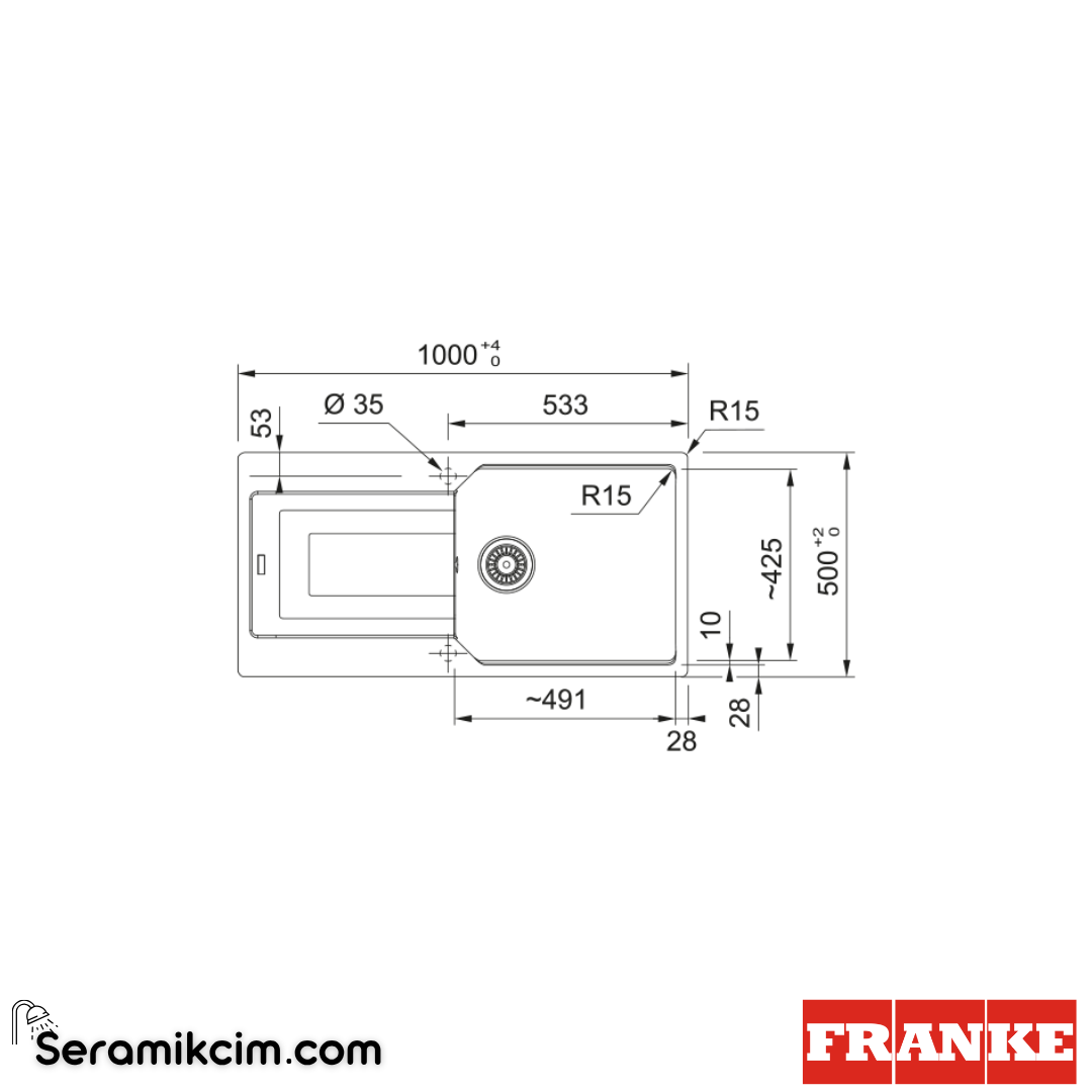 Franke Urban UBG 611-100 Tezgahüstü Damlalıklı 1 Gözlü Dikdörtgen 1000x500mm Granit Eviye Nero 114.0688.448