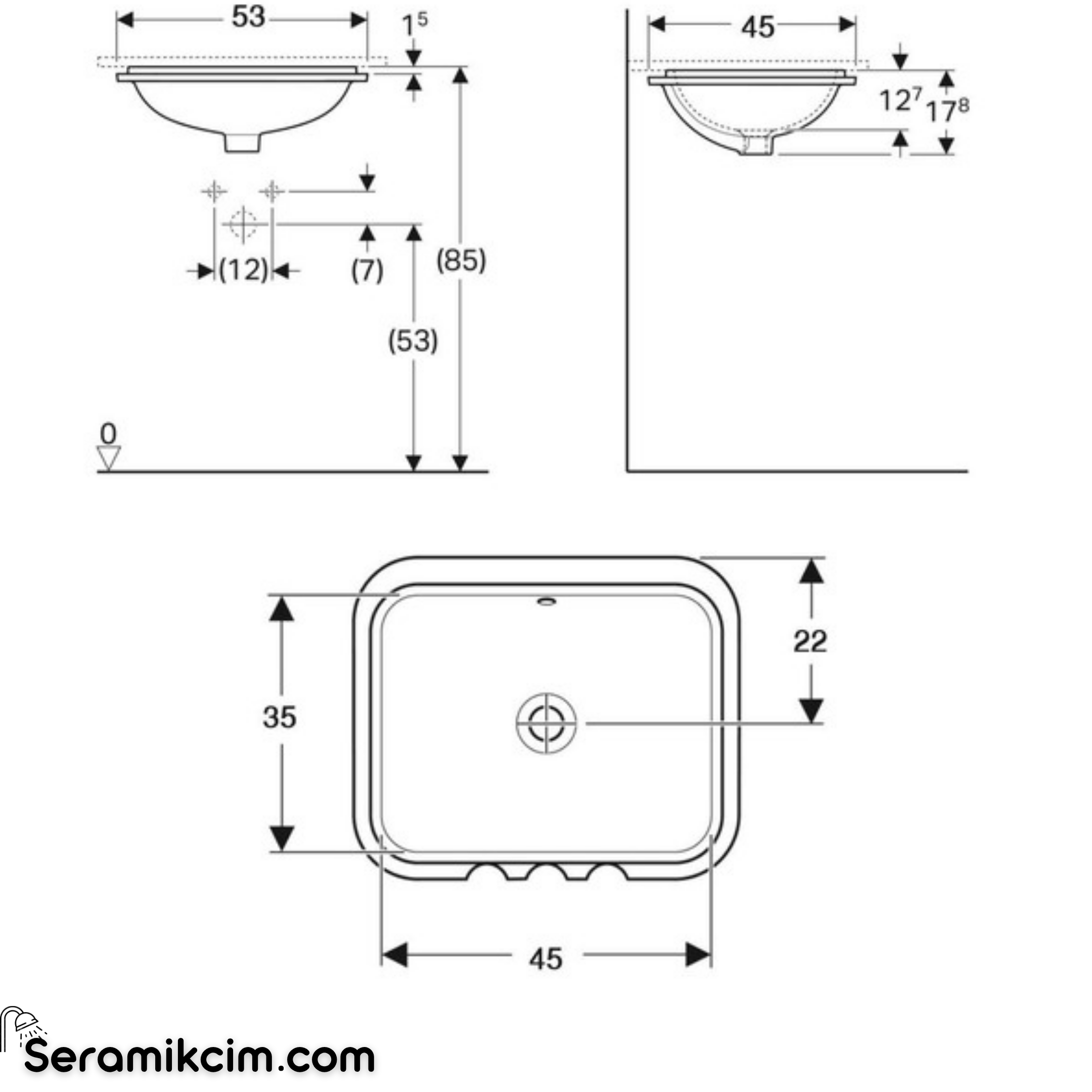Geberit VariForm tezgah altı lavabo, dikdörtgen, 45x35 cm (Taşma delikli)