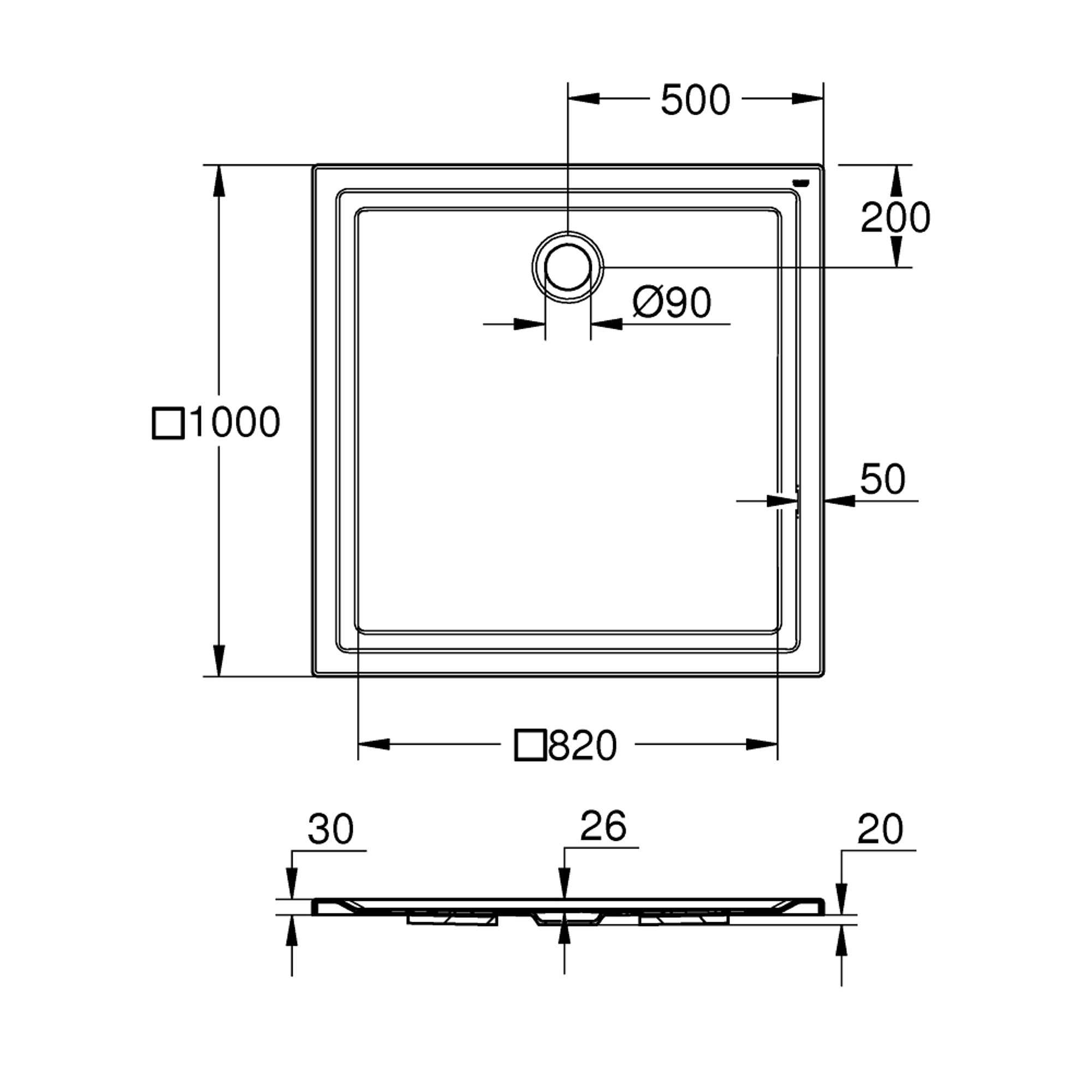 Grohe Akrilik Duş Teknesi 100x100 cm Beyaz 39300000