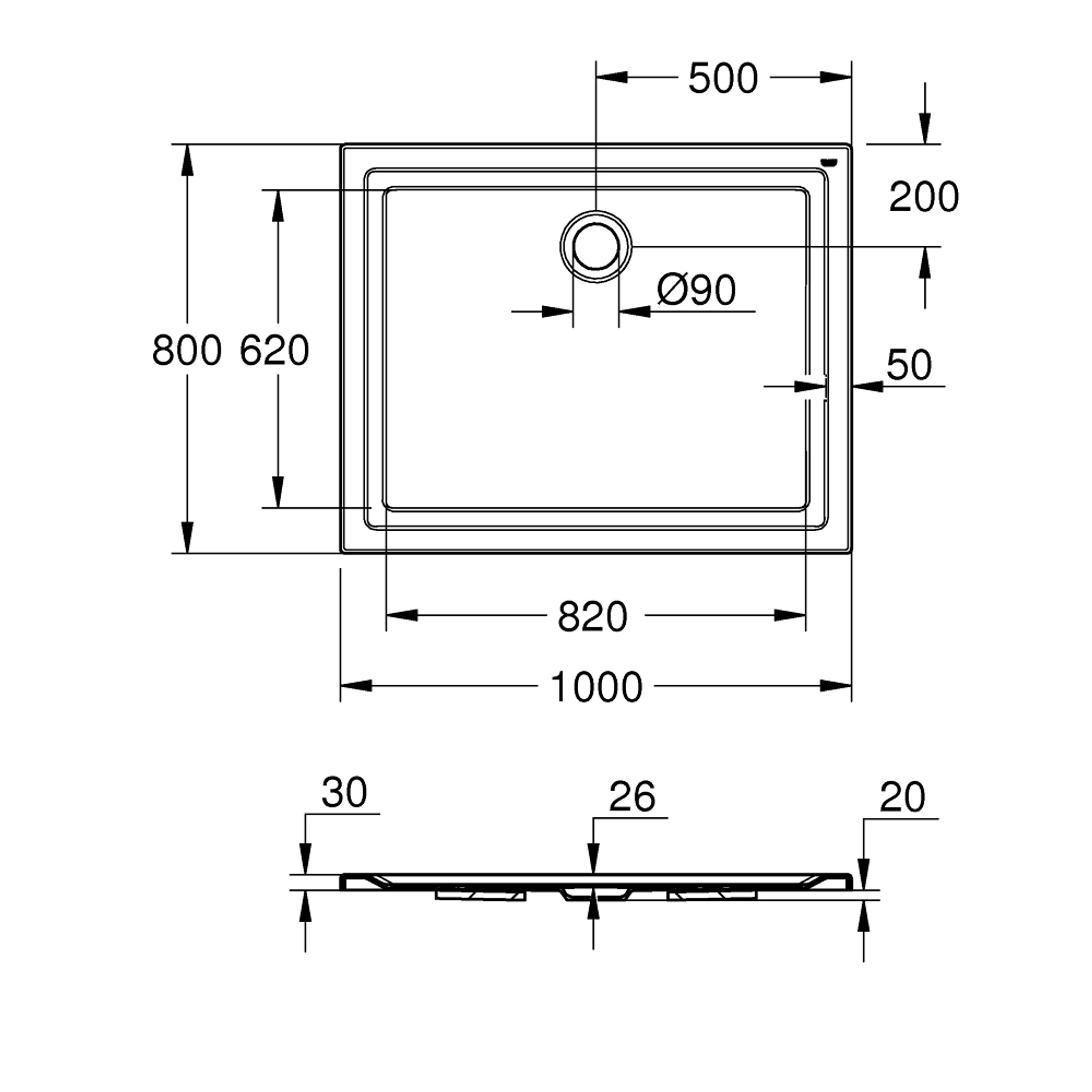 Grohe Akrilik Duş Teknesi 80x100 cm Beyaz 39306000