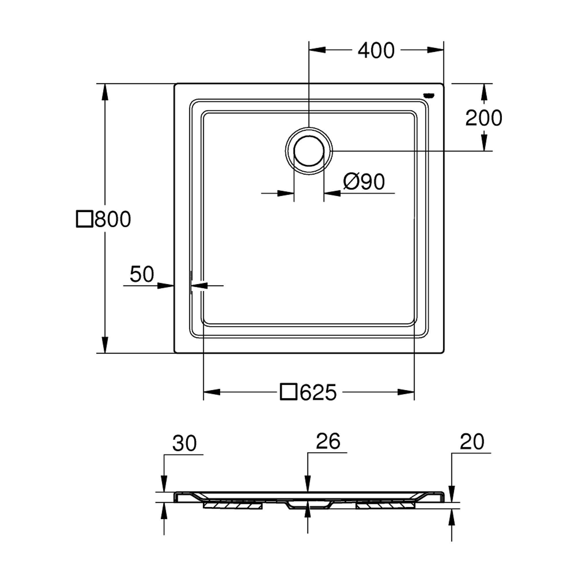 Grohe Akrilik Duş Teknesi 80x80 cm Beyaz 39302000