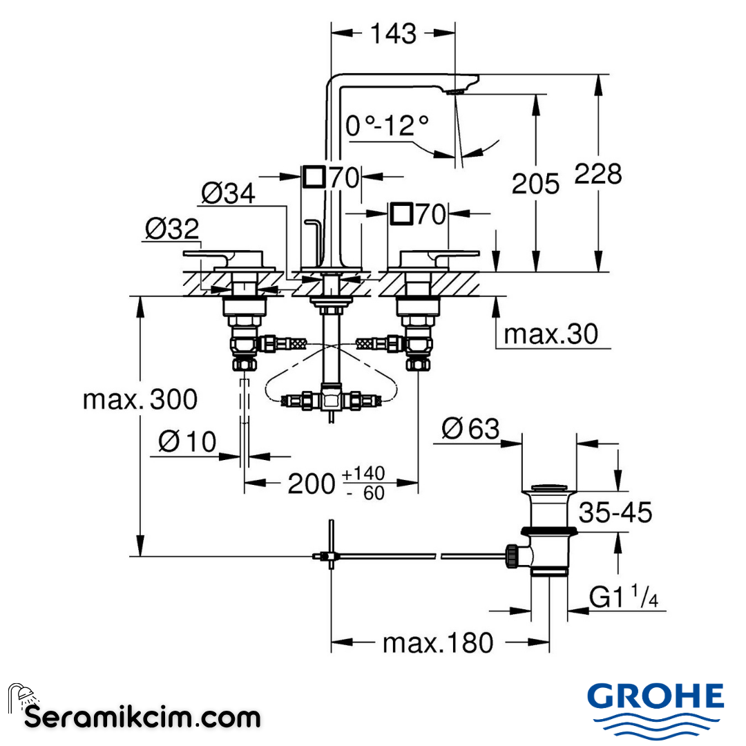 Grohe Allure 3 Delikli Ankastre Lavabo Bataryası, Fırçalı Sert Grafit 20188AL1