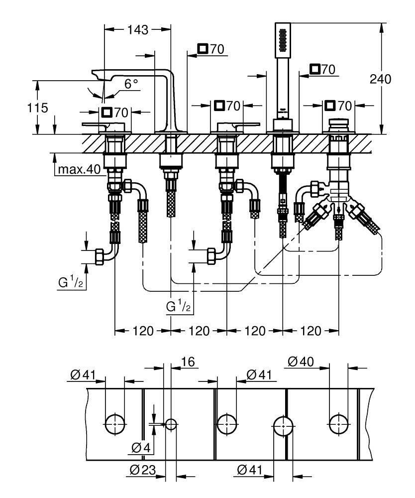 Grohe Allure 5 Delikli Ankastre Küvet Bataryası Krom 25221001