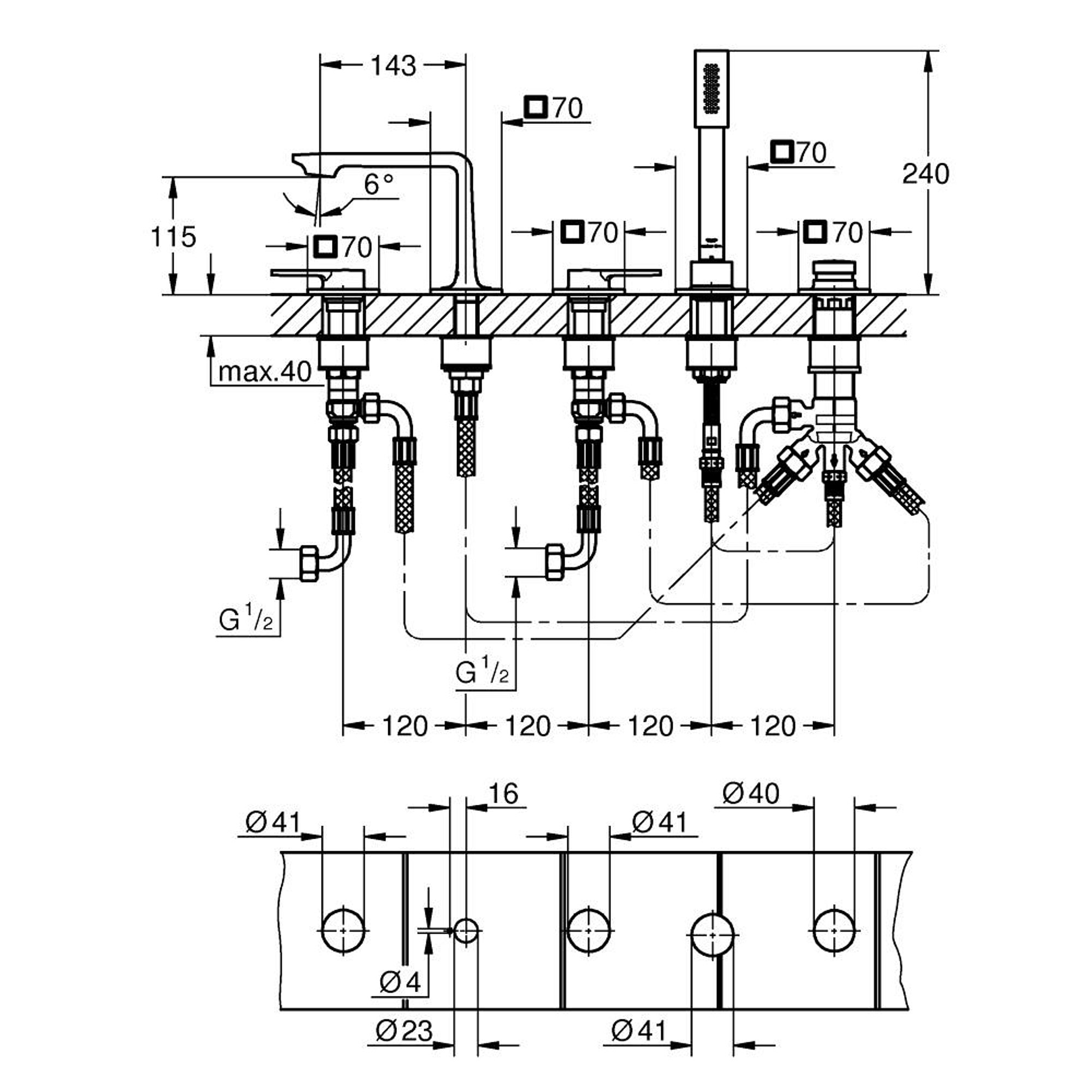 Grohe Allure 5 Delikli Banyo Bataryası Seti Fırçalı Altın 25221GN1