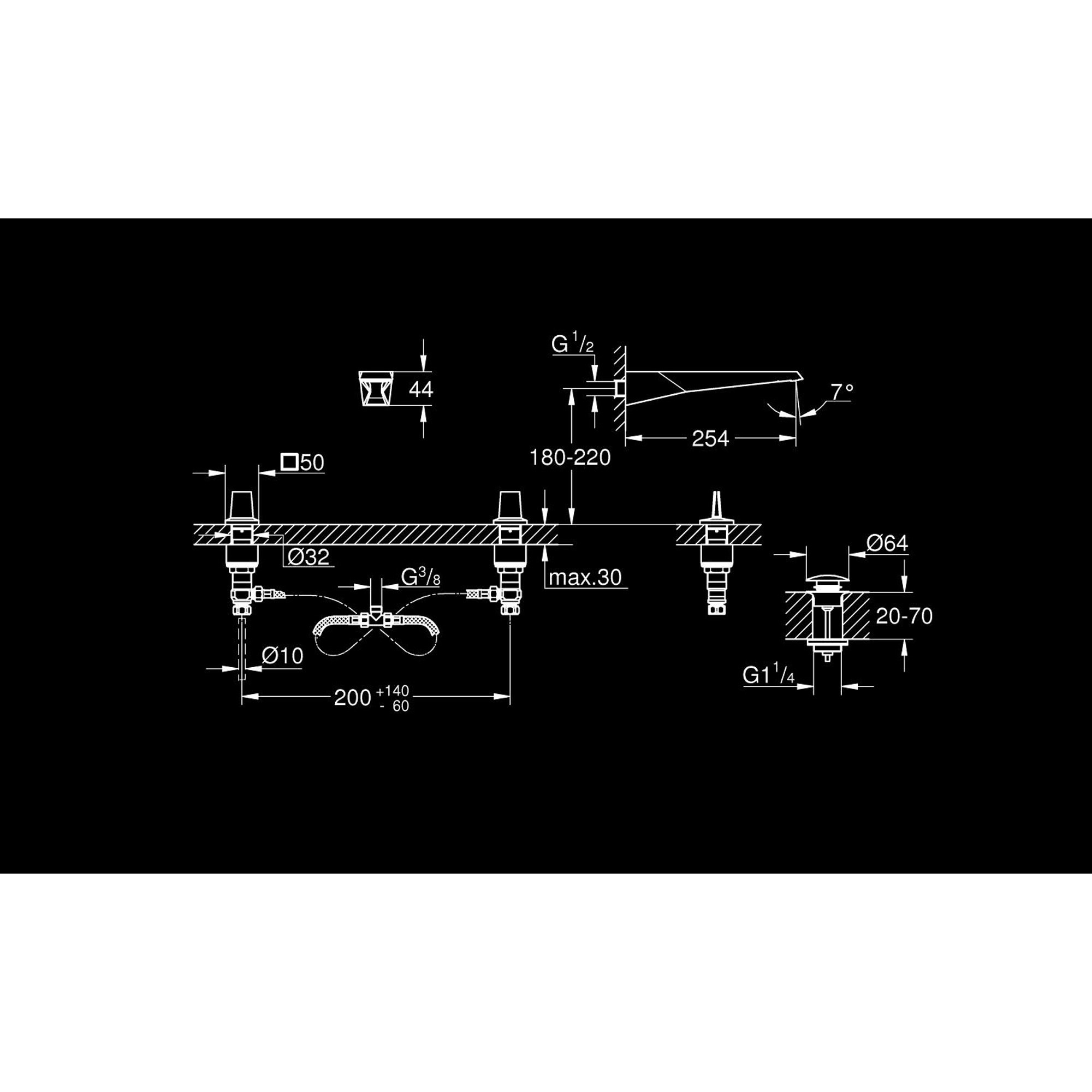Grohe Allure Brilliant 3 Delikli Ankastre Lavabo Bataryası Paslanmaz Çelik 20635SD0