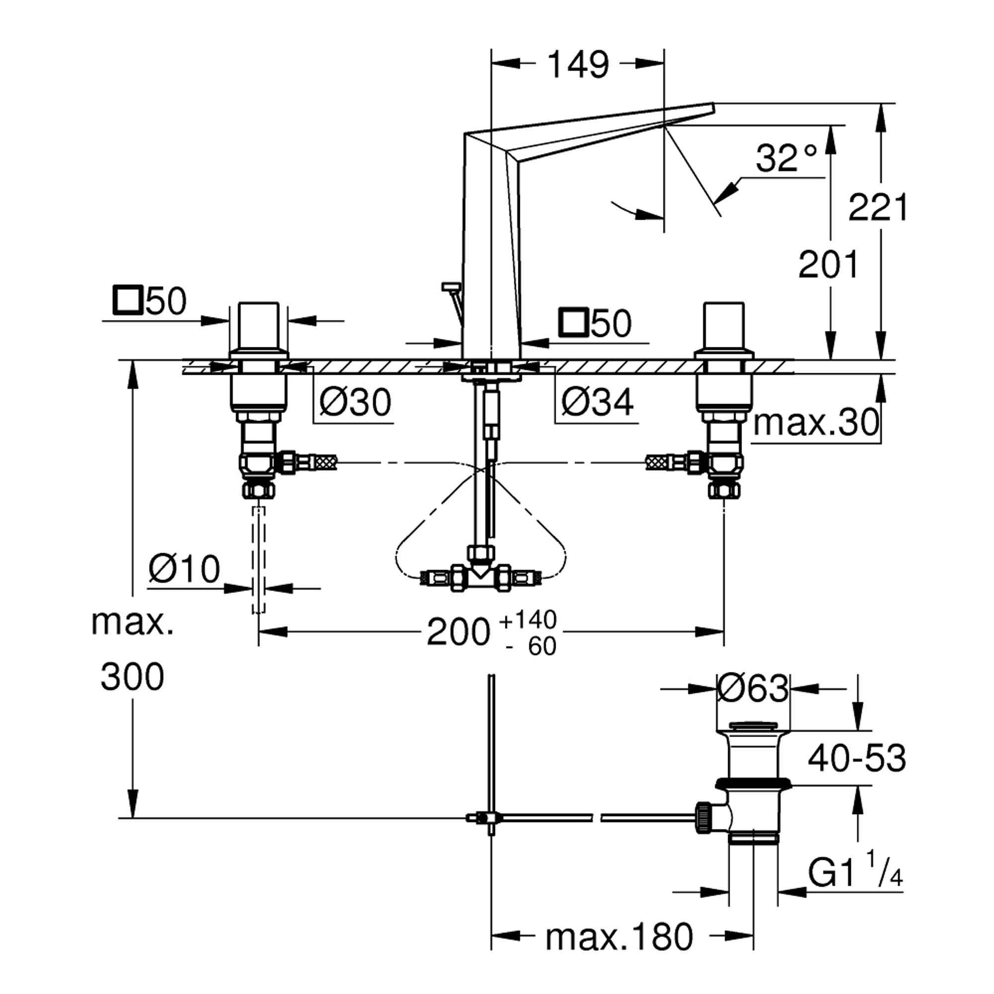 Grohe Allure Brilliant 3 Delikli Lavabo Bataryası L Boy Paslanmaz Çelik 20627DC0
