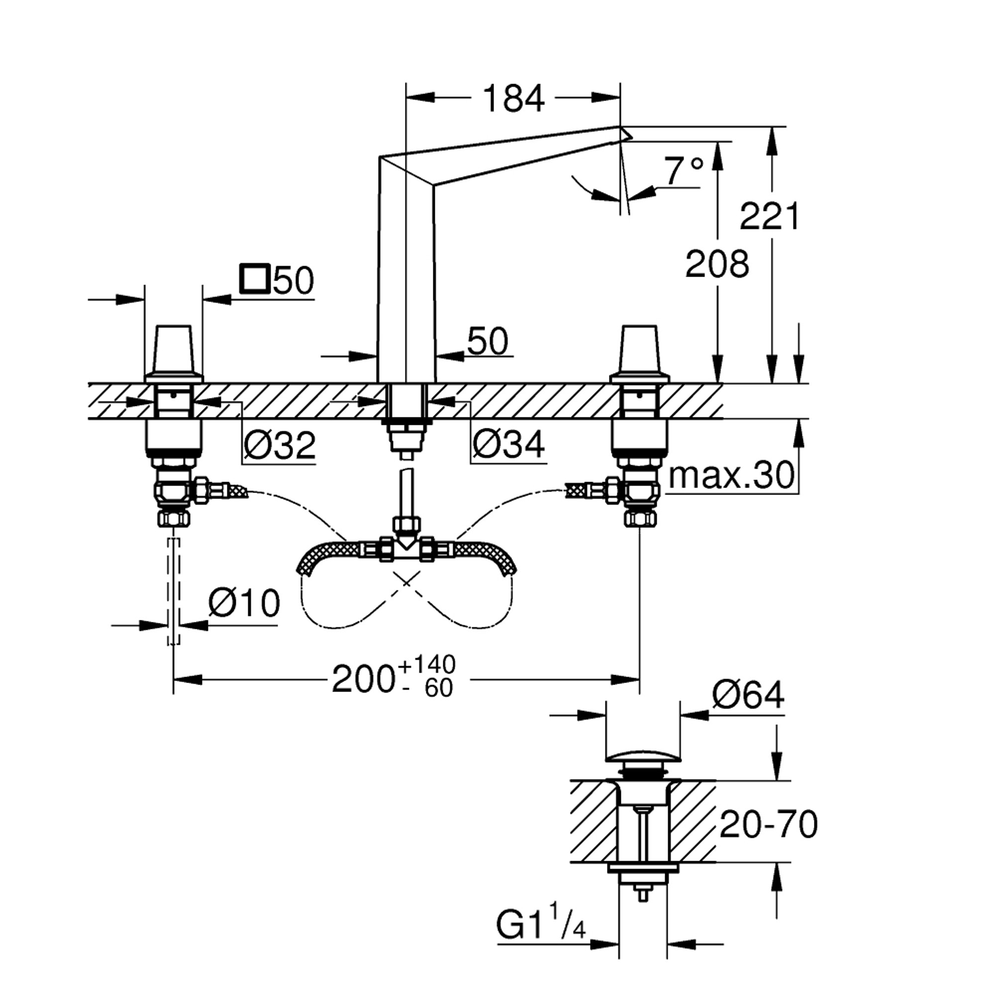 Grohe Allure Brilliant 3 Delikli Tezgah Üstü Lavabo Bataryası Paslanmaz Çelik 20634SD0