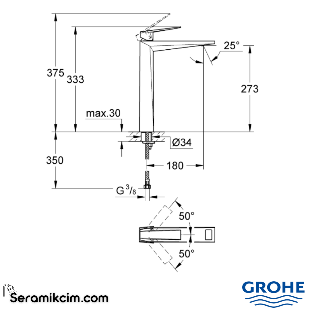 Grohe Allure Brilliant Çanak Lavabo Bataryası, Fırçalı Sert Grafit 24346AL0 - 24346AL0