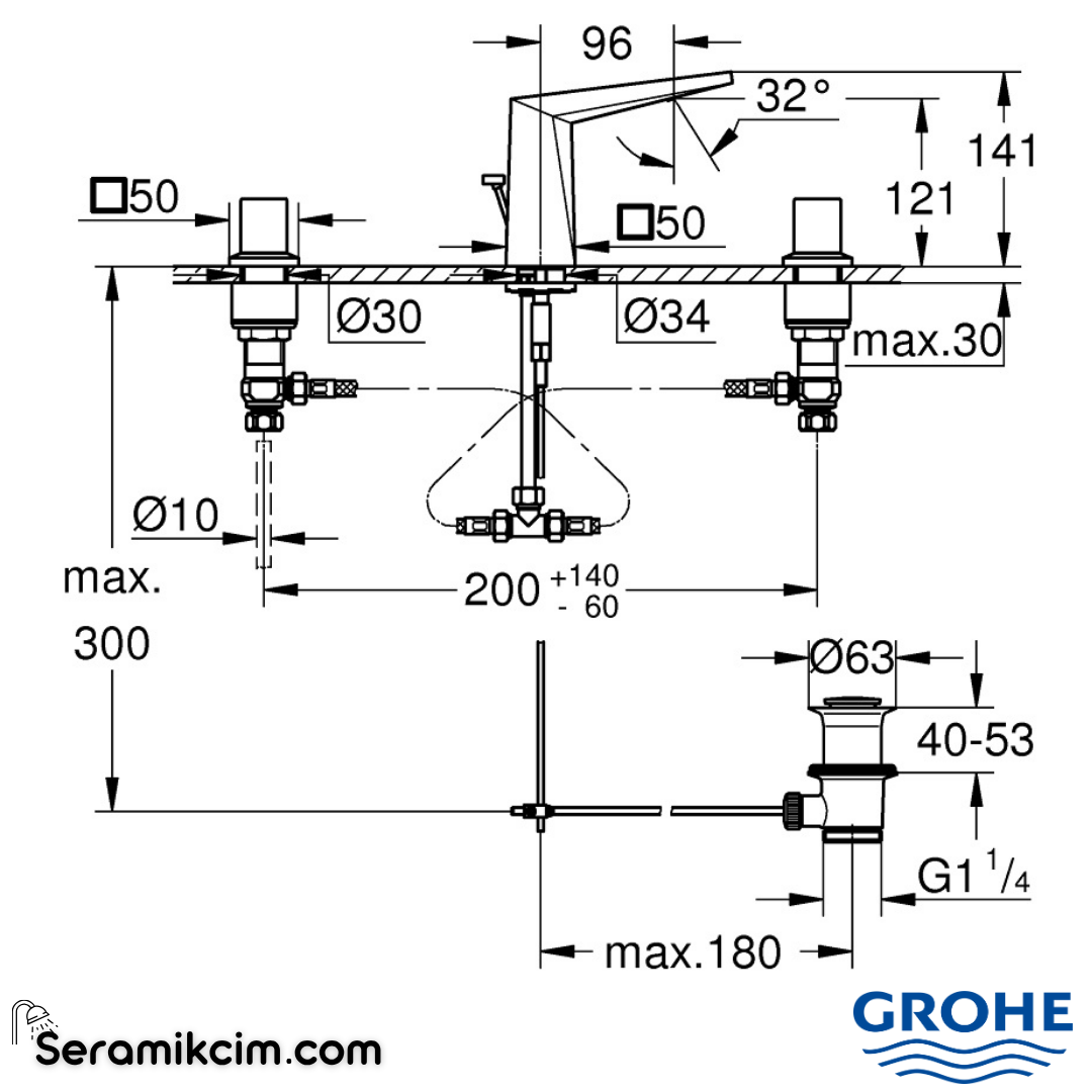 Grohe Allure Brilliant M-Boy, 3 Delikli Lavabodan Ankastre Lavabo Bataryası, Sifon Kumandalı, Fırçalı Sert Grafit 20626AL0 - 20626AL0
