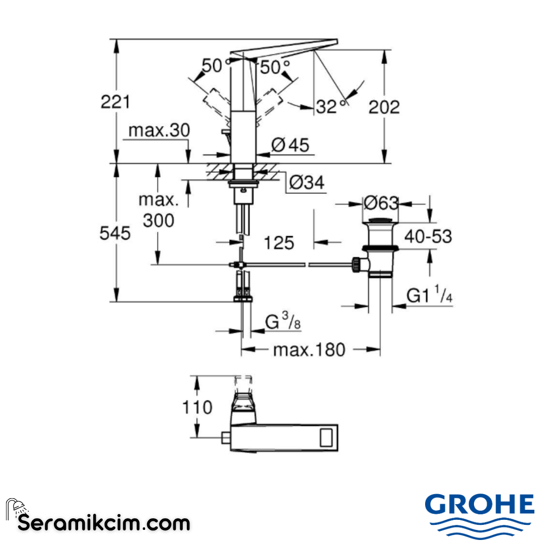 Grohe Allure Brilliant Private Collection L-Boy Sifon Kumandalı Yüksek Lavabo Bataryası Krom 24400000 - 24400000