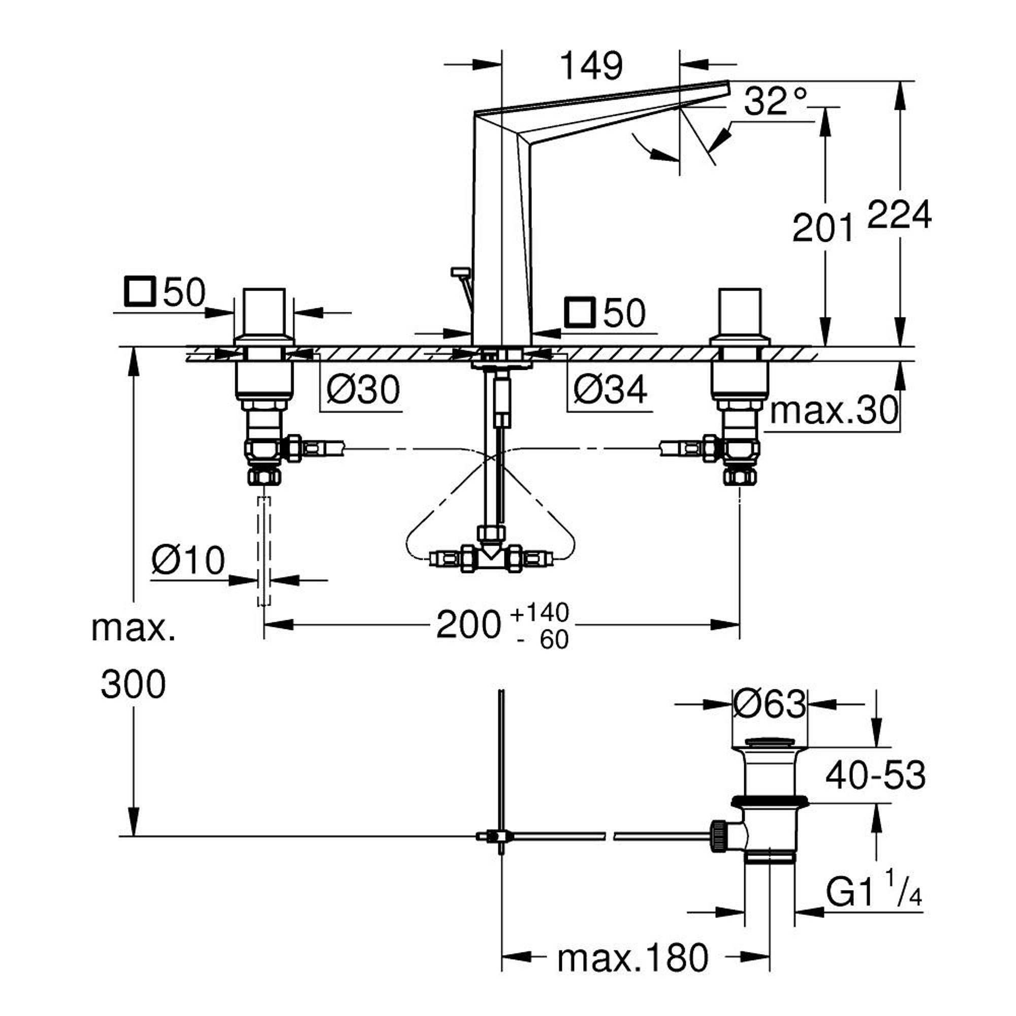 Grohe Allure Brilliant Private Collection 3 Delikli Lavabo Bataryası L Boy Fırçalı Sert Grafit 20669AL0