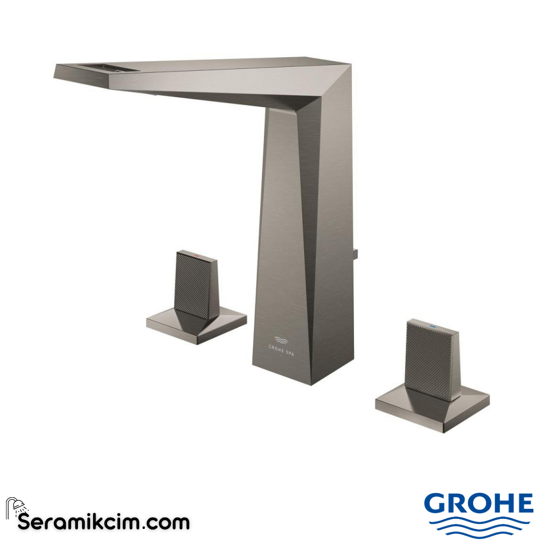 Grohe Allure Brilliant Private Collection L-Boy, 3 Delikli Lavabodan Ankastre Lavabo Bataryası, Sifon Kumandalı, Fırçalı Sert Grafit 20667AL0 - 20667AL0