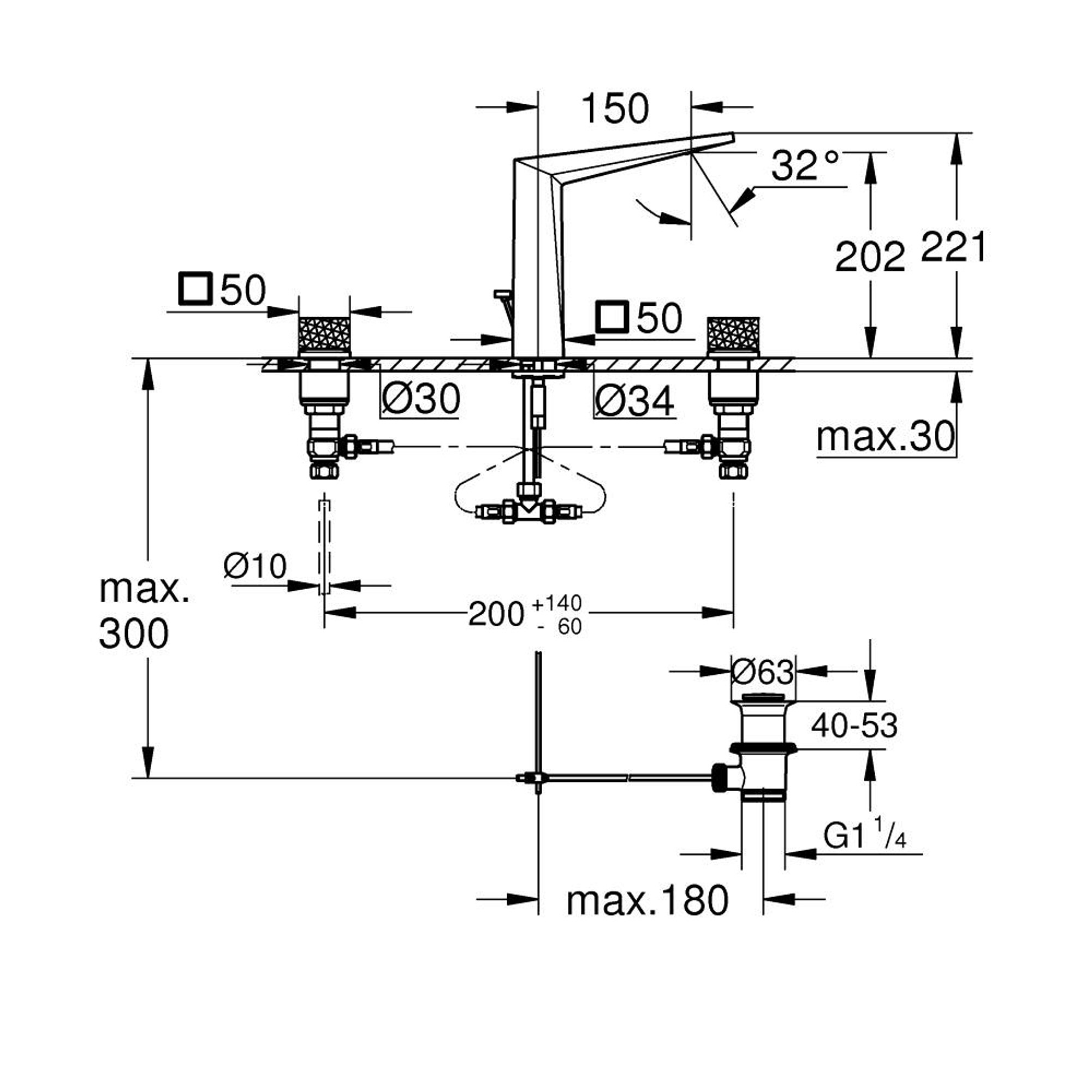 Grohe Allure Brilliant Private Collection 3 Delikli Lavabo Bataryası L Boy Fırçalı Sert Grafit 20670AL0
