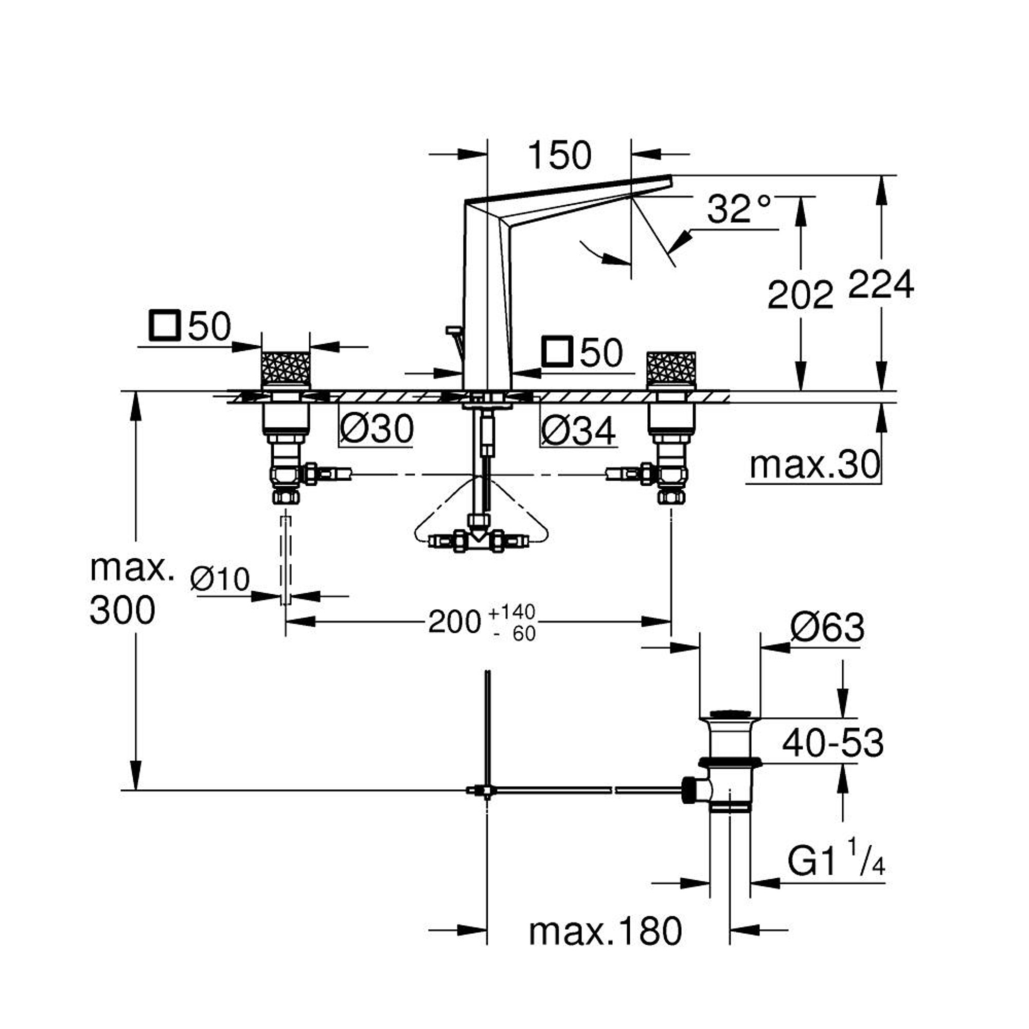 Grohe Allure Brilliant Private Collection 3 Delikli Lavabo Bataryası L Boy Krom 20672000
