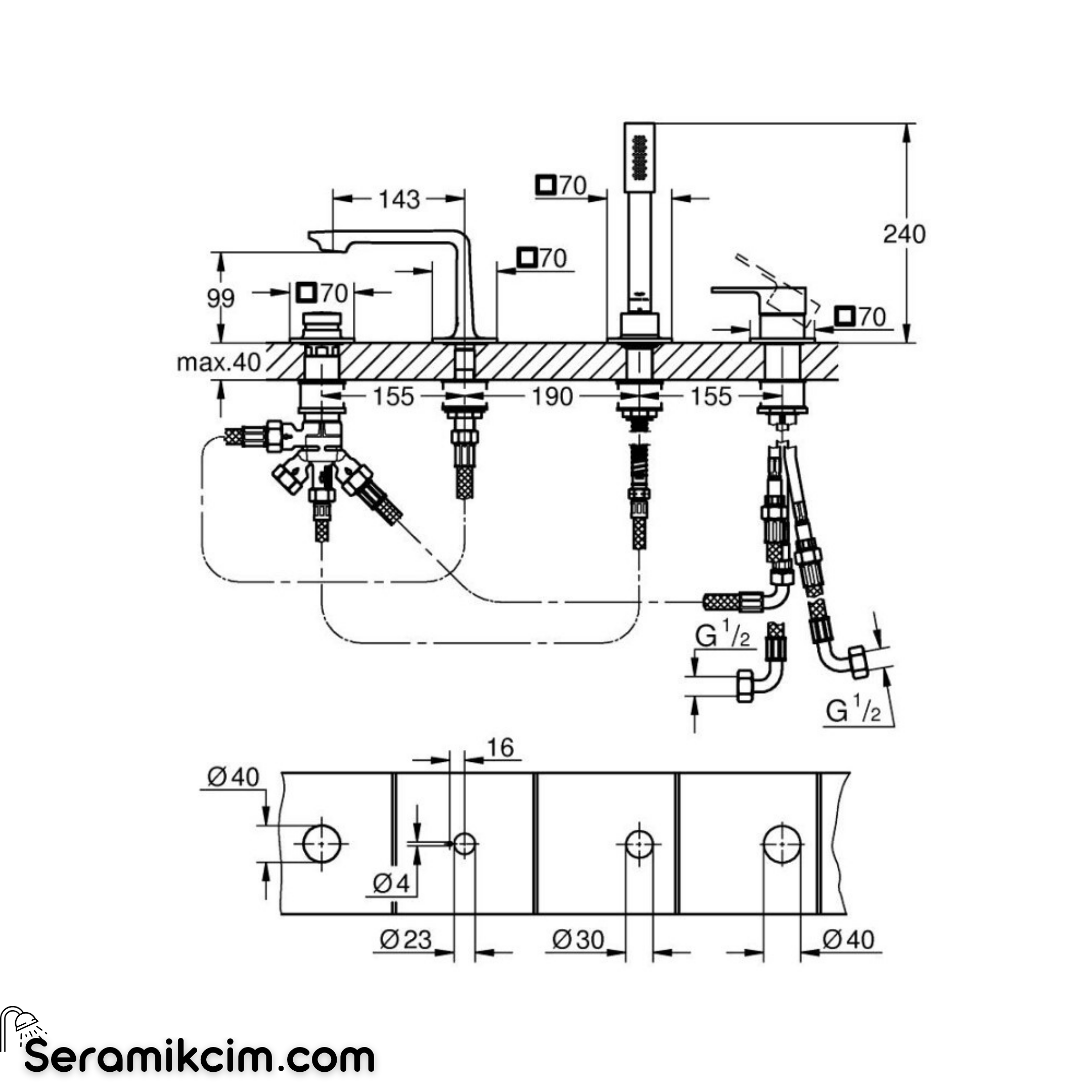Grohe Allure New Dört Delikli Küvet Bataryası Mat Bakır 19316DL1