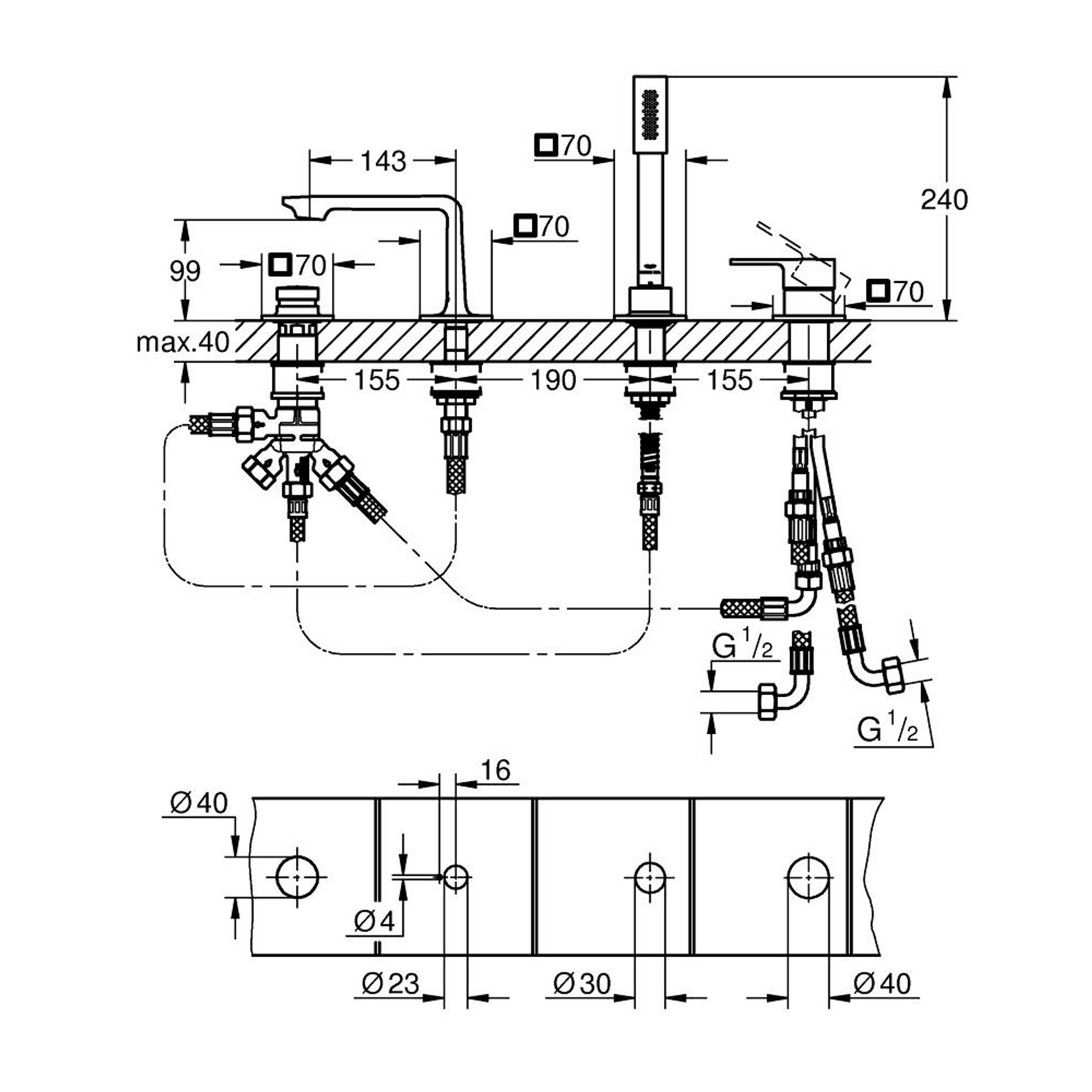Grohe Allure New Dört Delikli Küvet Bataryası Mat Altın 19316GN1