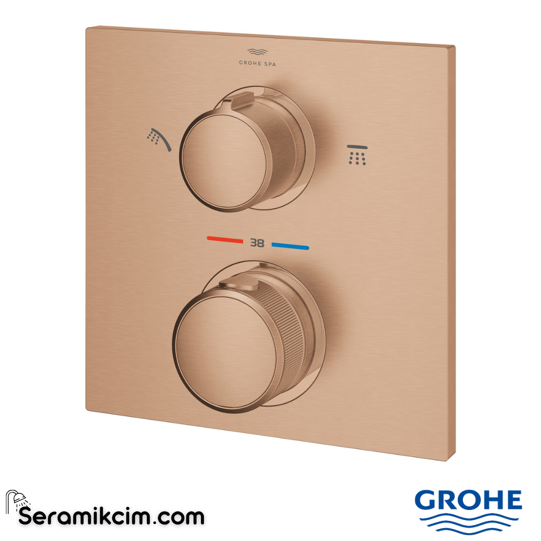 Grohe Allure Termostatik Ankastre Banyo ve Duş Bataryası (Sıva Üstü Grubu), 2 Yollu, Fırçalı Bakır 29181DL2