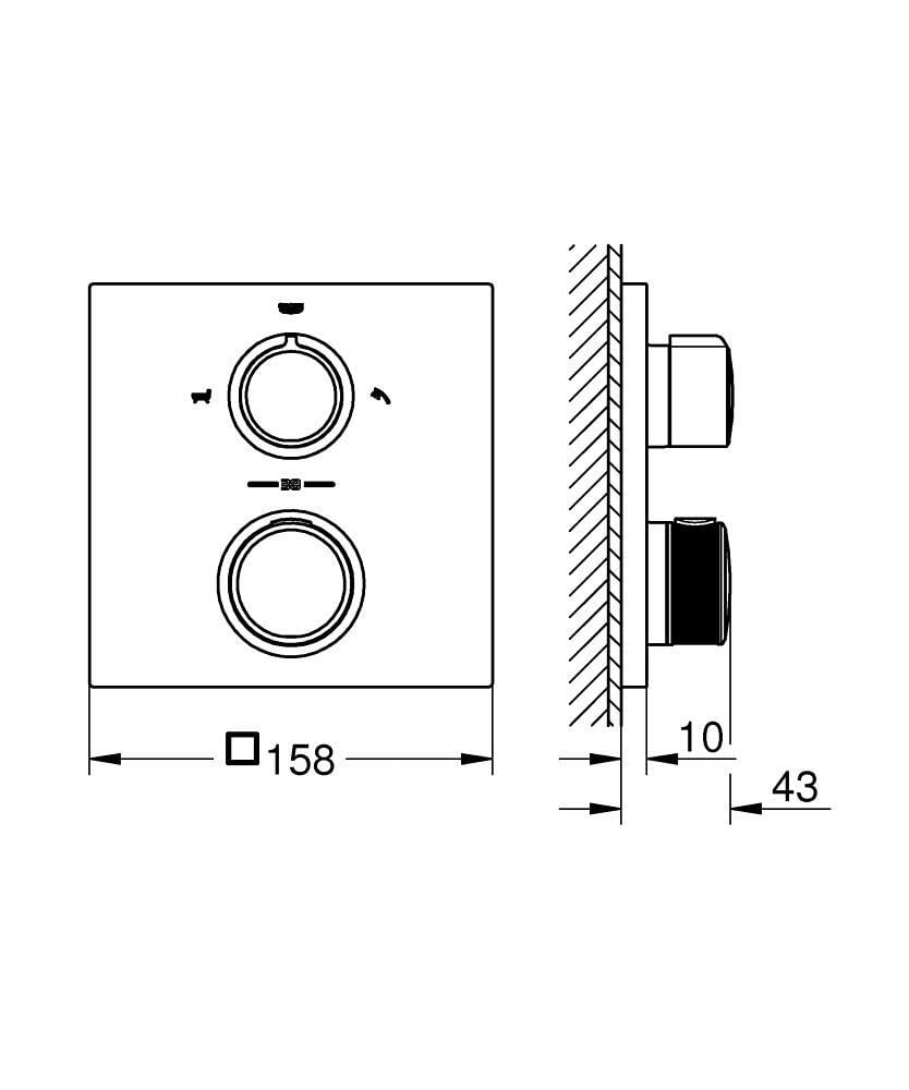 Grohe Allure Termostatik Ankastre Banyo ve Duş Bataryası (Sıva Üstü Grubu), 2 Yollu, Parlak Altın 19446GL2