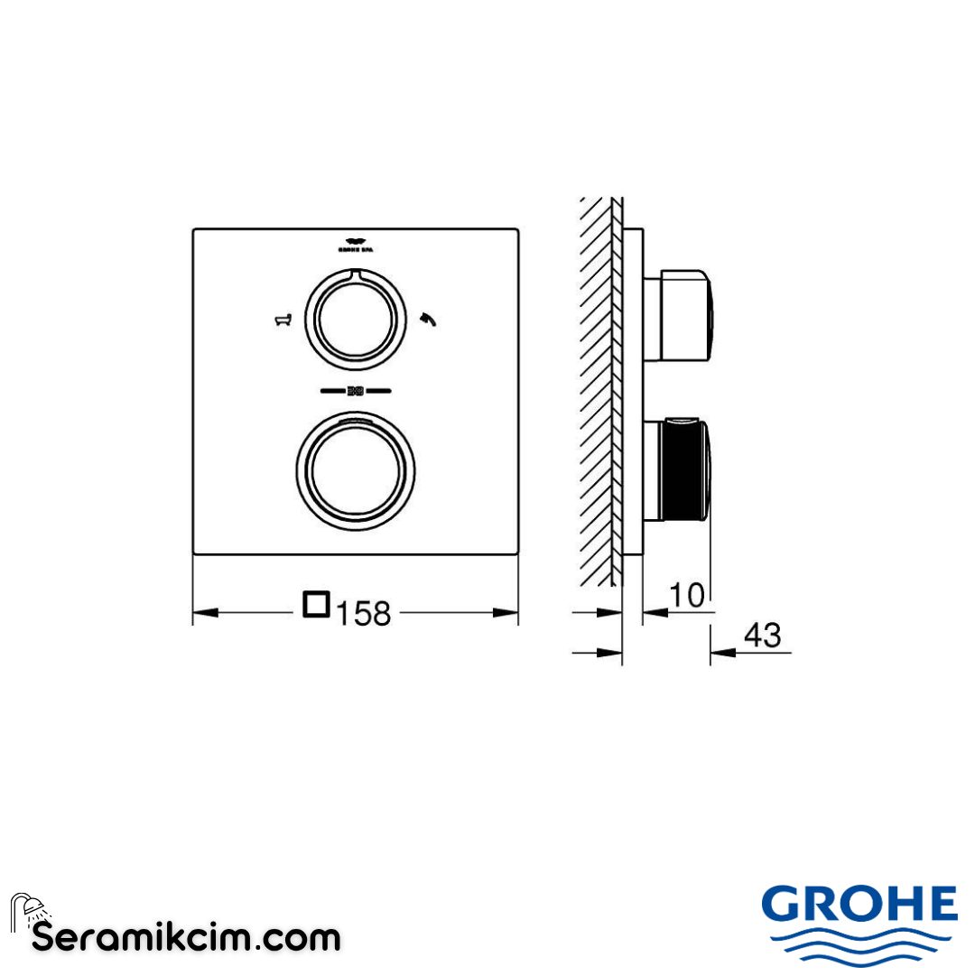 Grohe Allure Termostatik Ankastre Banyo ve Duş Bataryası (Sıva Üstü Grubu), 2 Yollu Krom 19446002 - 19446002
