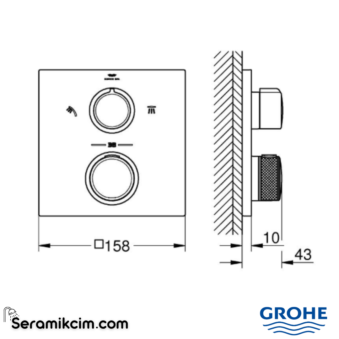 Grohe Allure Termostatik Ankastre Banyo ve Duş Bataryası (Sıva Üstü Grubu), 2 Yollu, Fırçalı Bakır 29181DL2