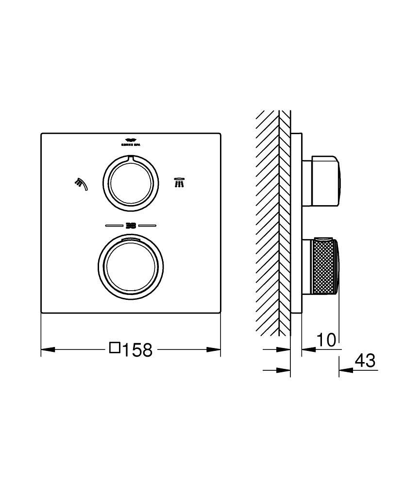 Grohe Allure Termostatik Ankastre Banyo ve Duş Bataryası (Sıva Üstü Grubu), 2 Yollu, Parlak Altın 29181GL2