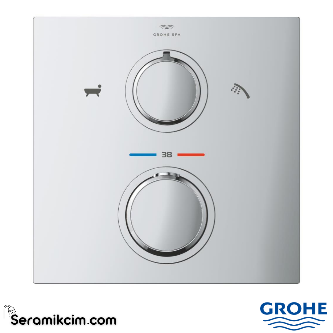 Grohe Allure Termostatik Ankastre Banyo ve Duş Bataryası (Sıva Üstü Grubu), 2 Yollu Krom 19446002 - 19446002