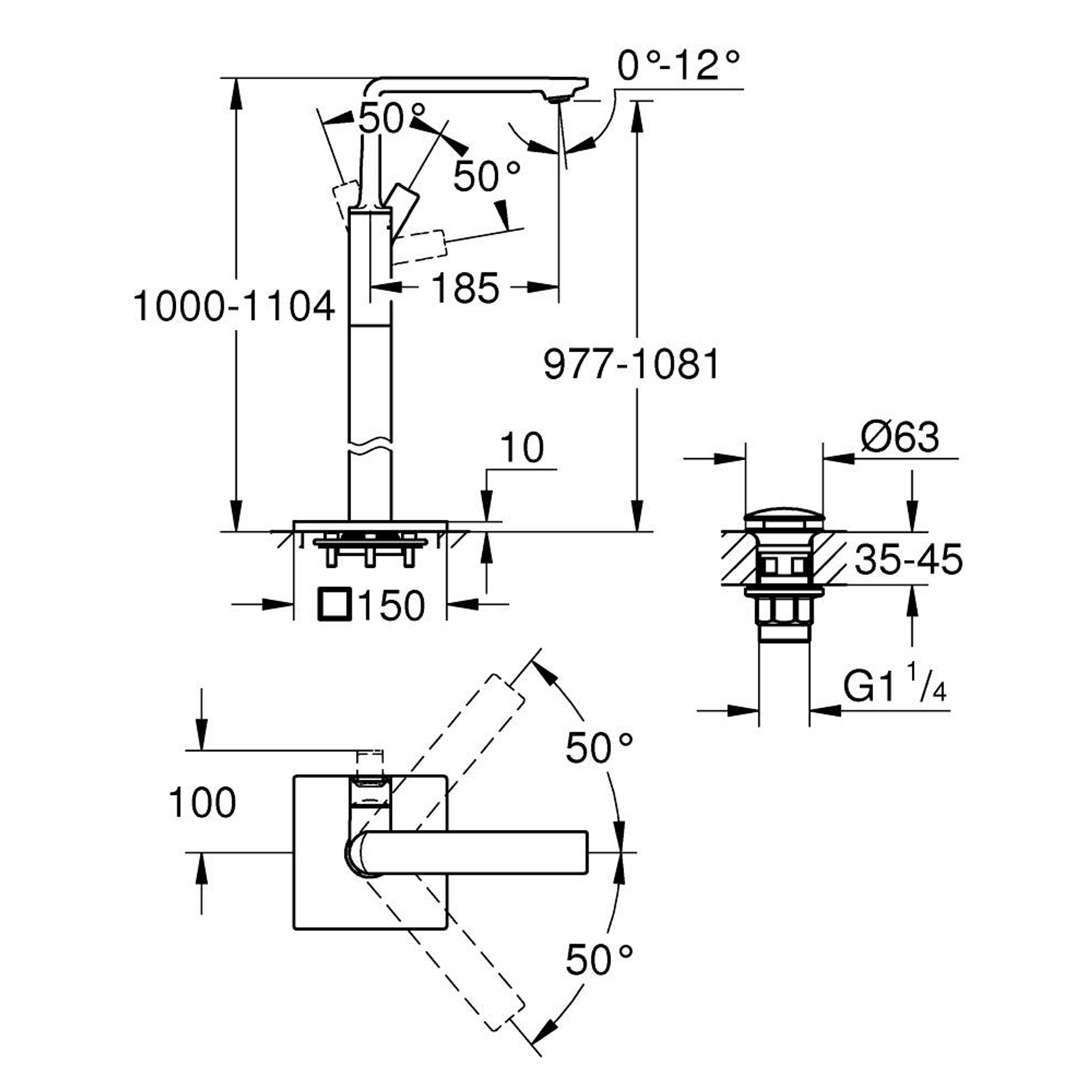 Grohe Allure Yerden Lavabo Bataryası Fırçalı Altın 23856GN1