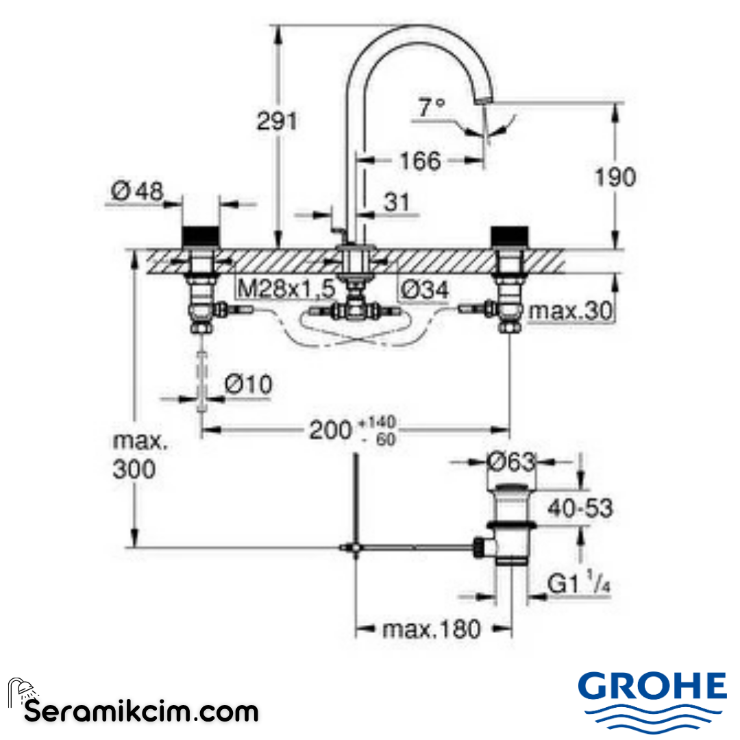 Grohe APC Knob 2hdl basin 3-h L 20595DA0 - 20595DA0