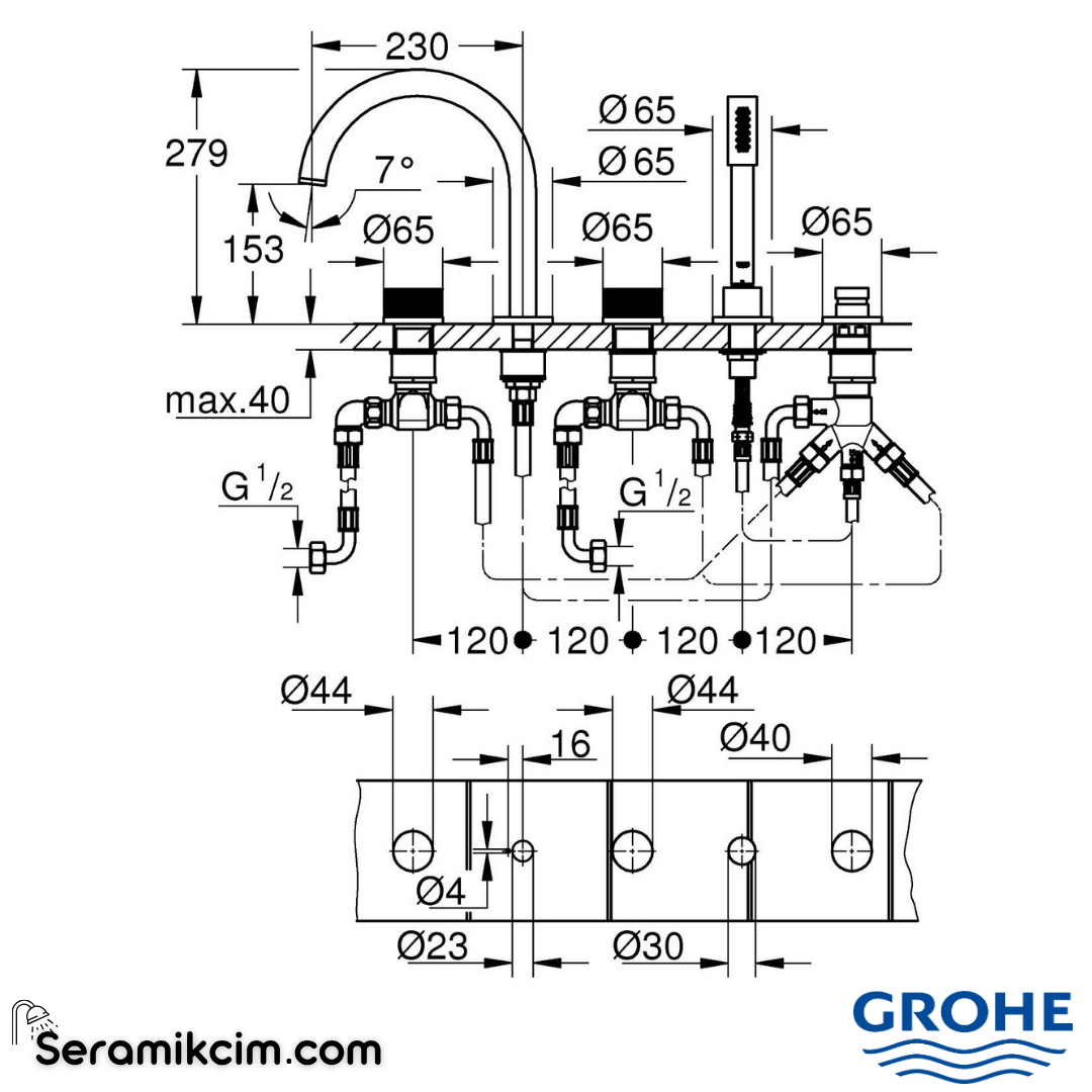 Grohe APC Knob 2hdl bath 5-h 25226000 - 25226000