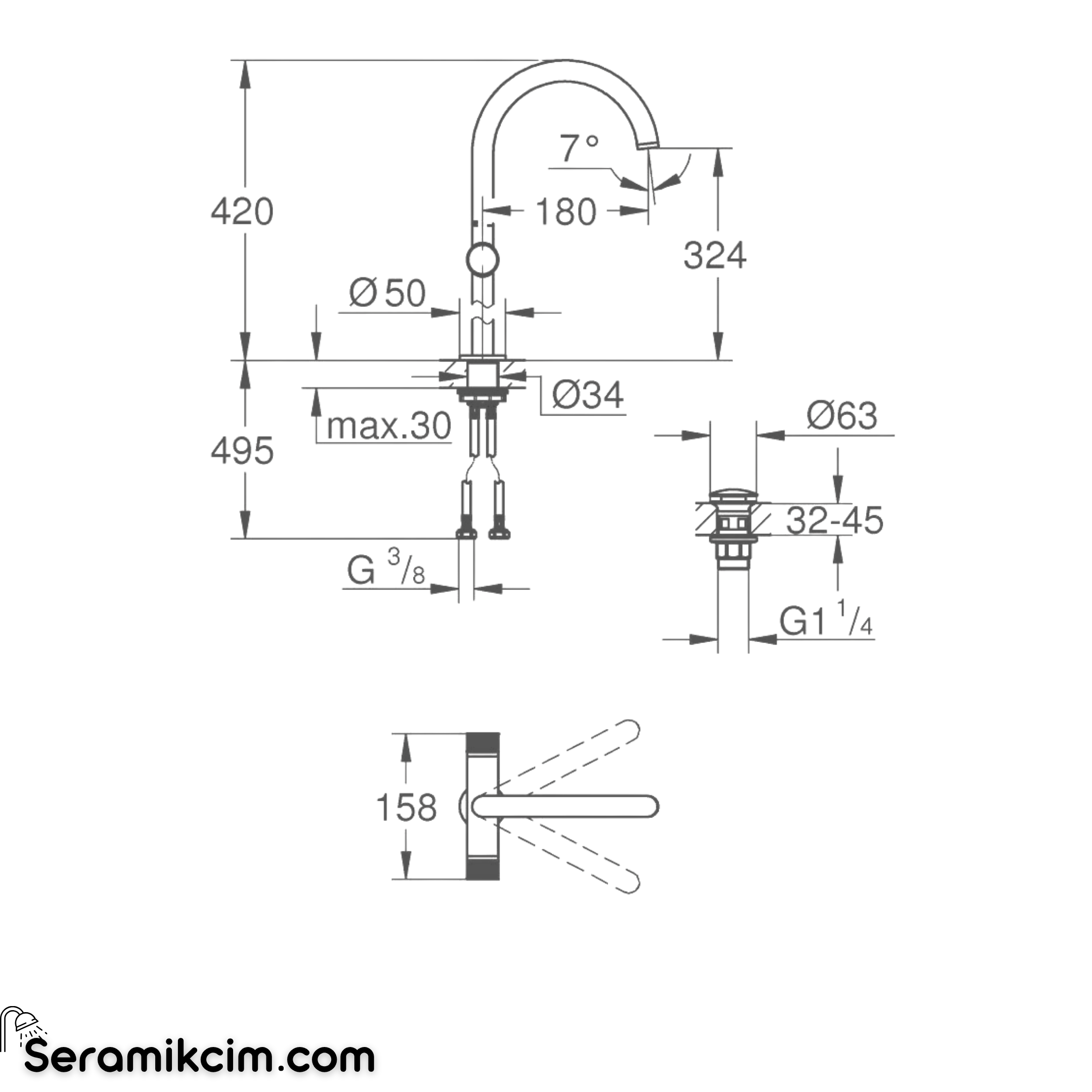 Grohe APC Knob 2hdl vessel fitting smth body 21142AL0