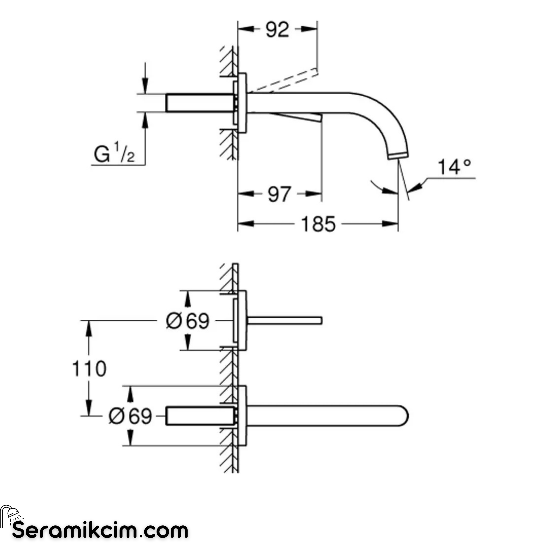 Grohe Atrio 2 Delikli Ankastre Lavabo Bataryası, (Sıva Üstü Grubu), Fırçalı Sert Grafit 29406AL0
