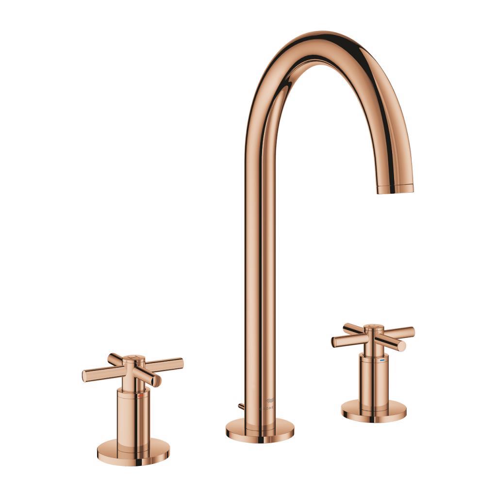 Grohe Atrio 3 Delikli Ankastre Lavabo Bataryası (4 Çubuklu Volan) L-Boy Bakır 20643DA0 - 20643DA0