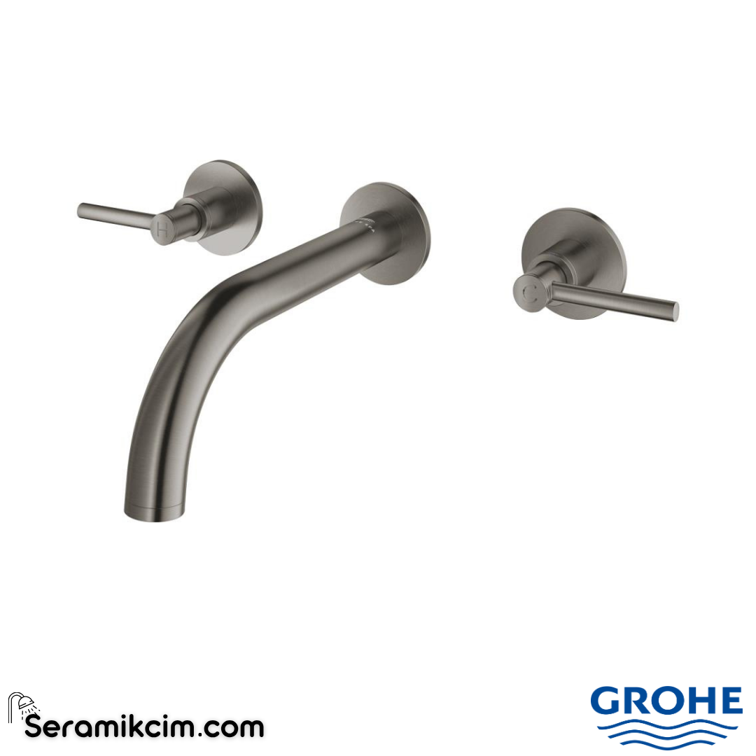 Grohe Atrio 3 Delikli Duvardan Ankastre Lavabo Bataryası (Sıva Üstü Grubu), Fırçalı Sert Grafit 20662AL0 - 20662AL0