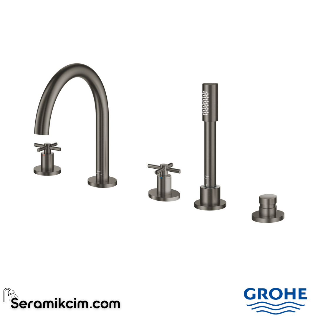 Grohe Atrio 5 Delikli Ankastre Küvet Bataryası (Sıva Üstü Grubu), Fırçalı Sert Grafit 29408AL0