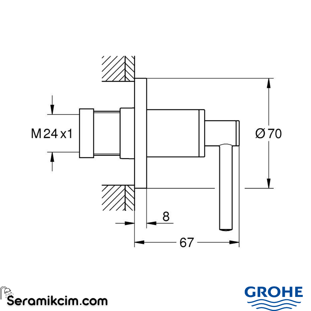 Grohe Atrio Ankastre Stop Valf, Çubuk Volan (Sıva Üstü Grubu) Krom 29397000