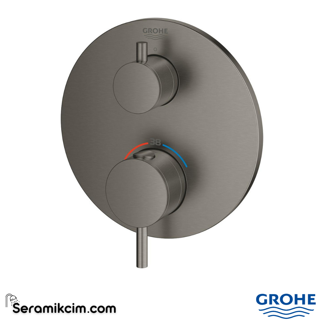 Grohe Atrio Ankastre Termostatik Duş Bataryası (Sıva Üstü Grubu) Tek Çıkışlı Fırçalı Sert Grafit 24134AL3 - 24134AL3