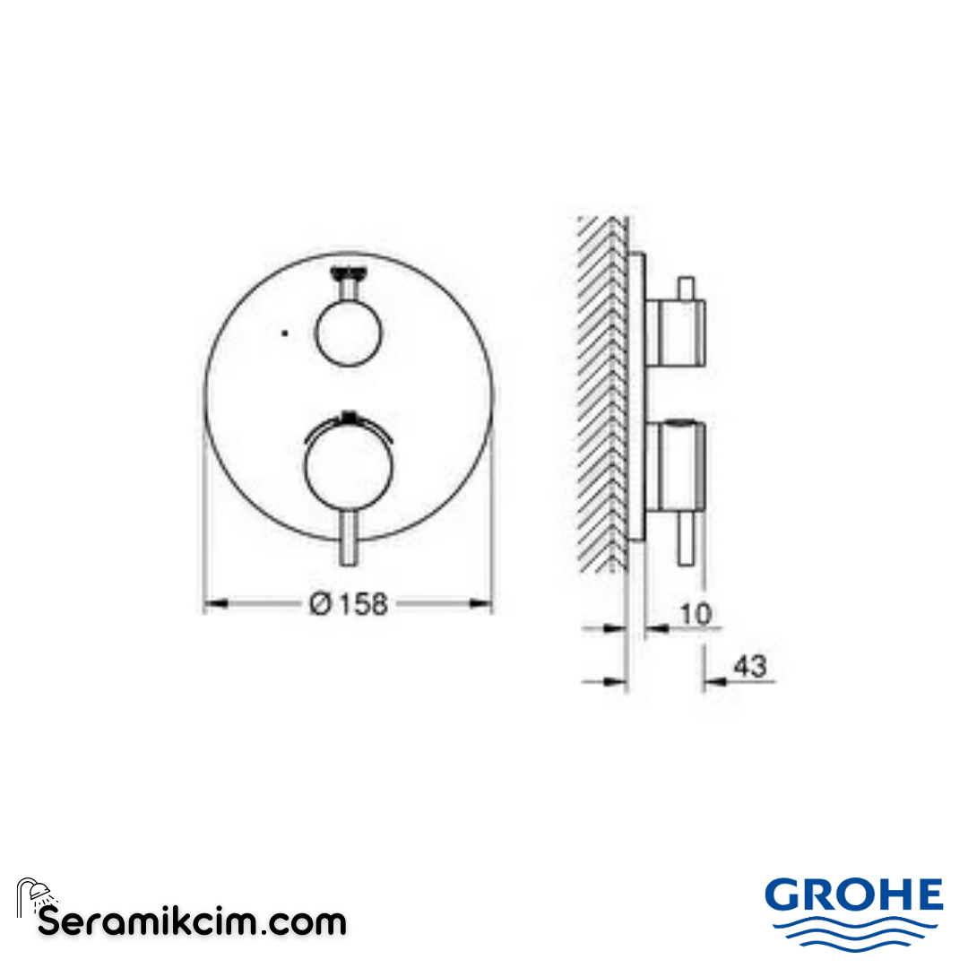 Grohe Atrio Ankastre Termostatik Duş Bataryası (Sıva Üstü Grubu) Tek Çıkışlı Fırçalı Sert Grafit 24134AL3 - 24134AL3